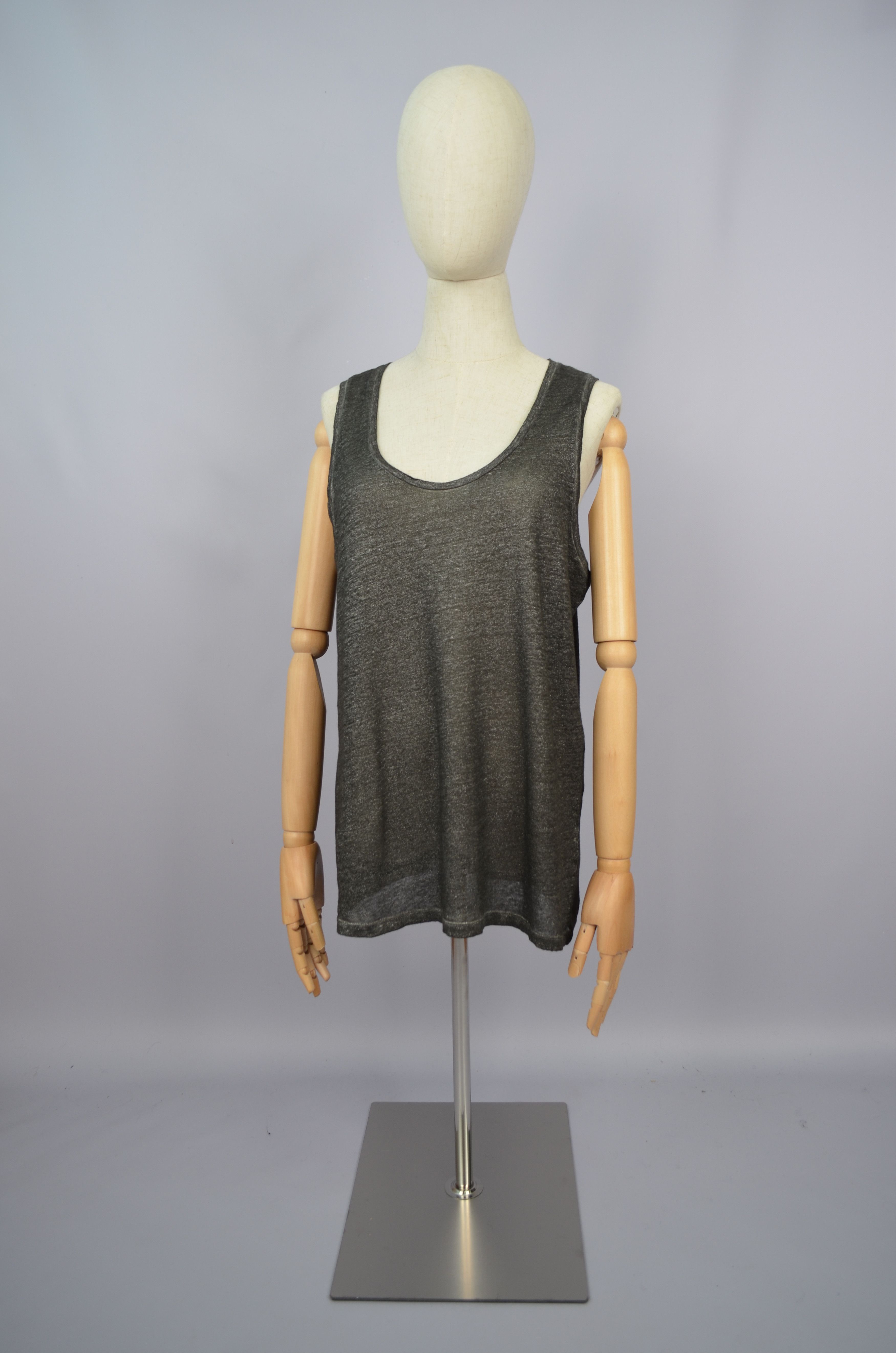 Designer Not Shy 100% Linen Grey Tank Top T Shirt Sleeveless NWT Size M / US 6-8 / IT 42-44 - 2 Thumbnail