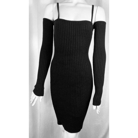 image of 8 Us 4 Anna Quan Blaise Cold Shoulder Ribbed Cotton Dress I in Black, Women's (Size Small)