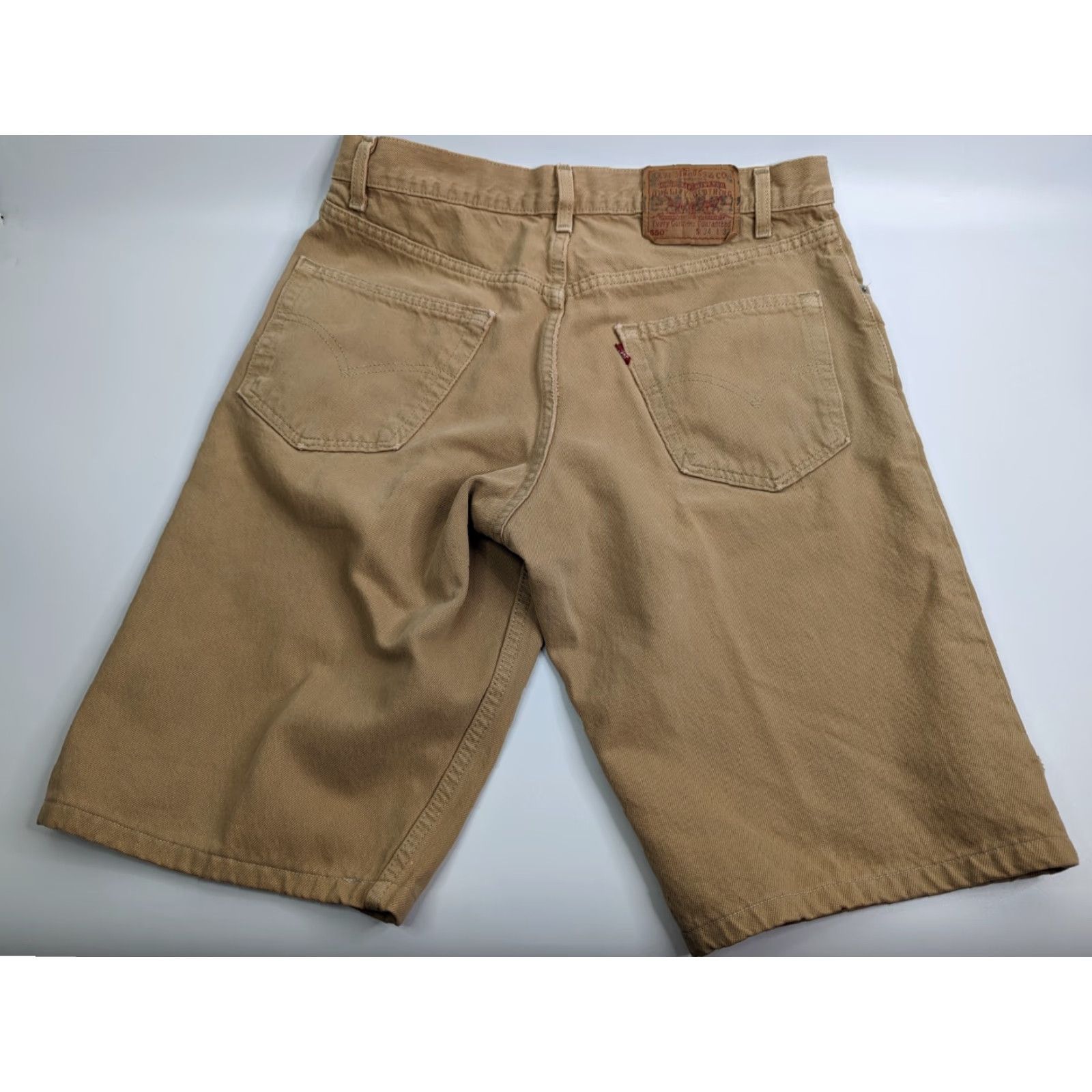 Levi's VINTAGE Levi's 550 Bermuda Shorts/Shorts Denim Bermuda Shorts Khaki Beige 34 Mens Regular Slim Distressed 34 Distressed 34 Size 24" / US 00 / IT 34 - 4 Thumbnail