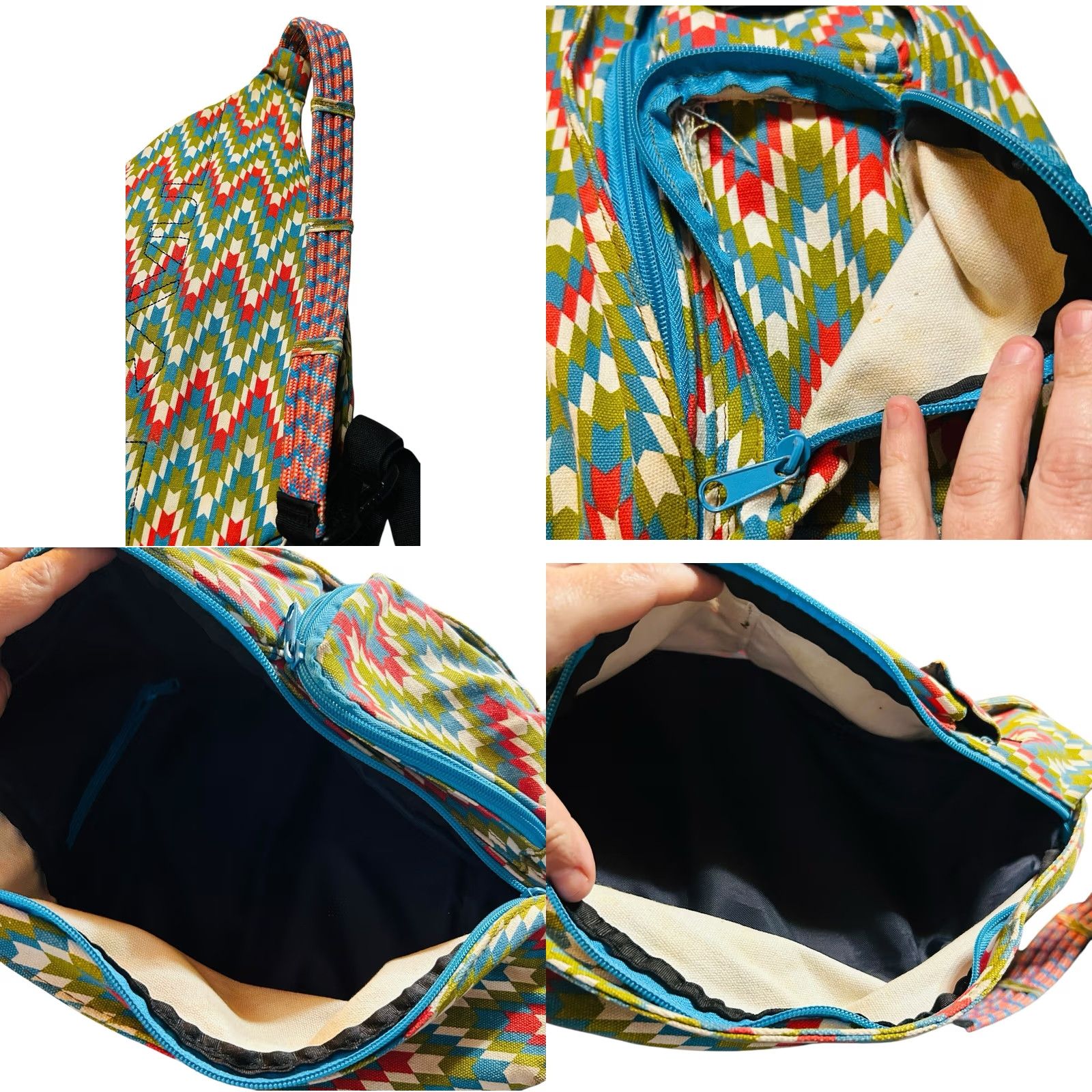 KAVU KAVU Rope Bag Original Cotton Shoulder Crossbody Sling Backpack Garden Tile Crossbody Bag Womens Medium Multicolor Chevron Pattern Size ONE SIZE - 10 Thumbnail