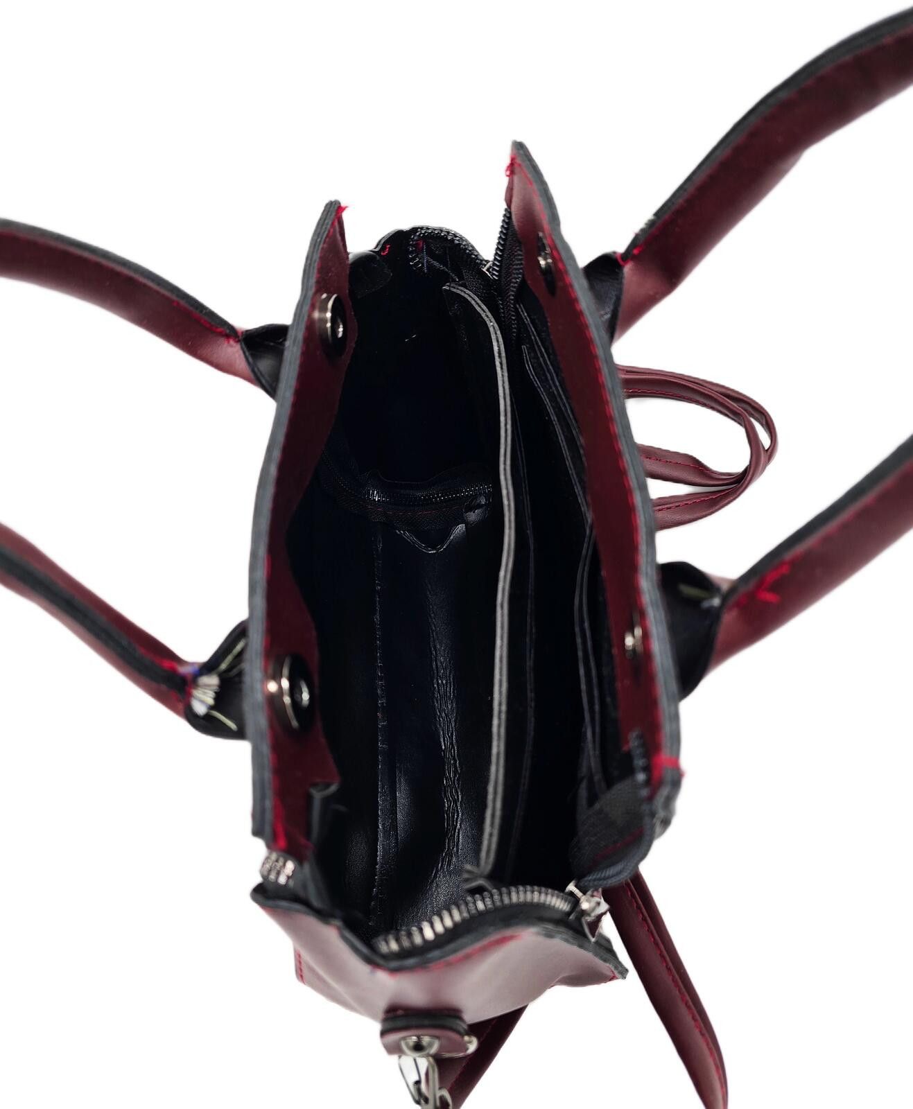 The Unbranded Brand Elegant Burgundy Faux Leather Handbag with Detachable Strap Size ONE SIZE - 9 Thumbnail