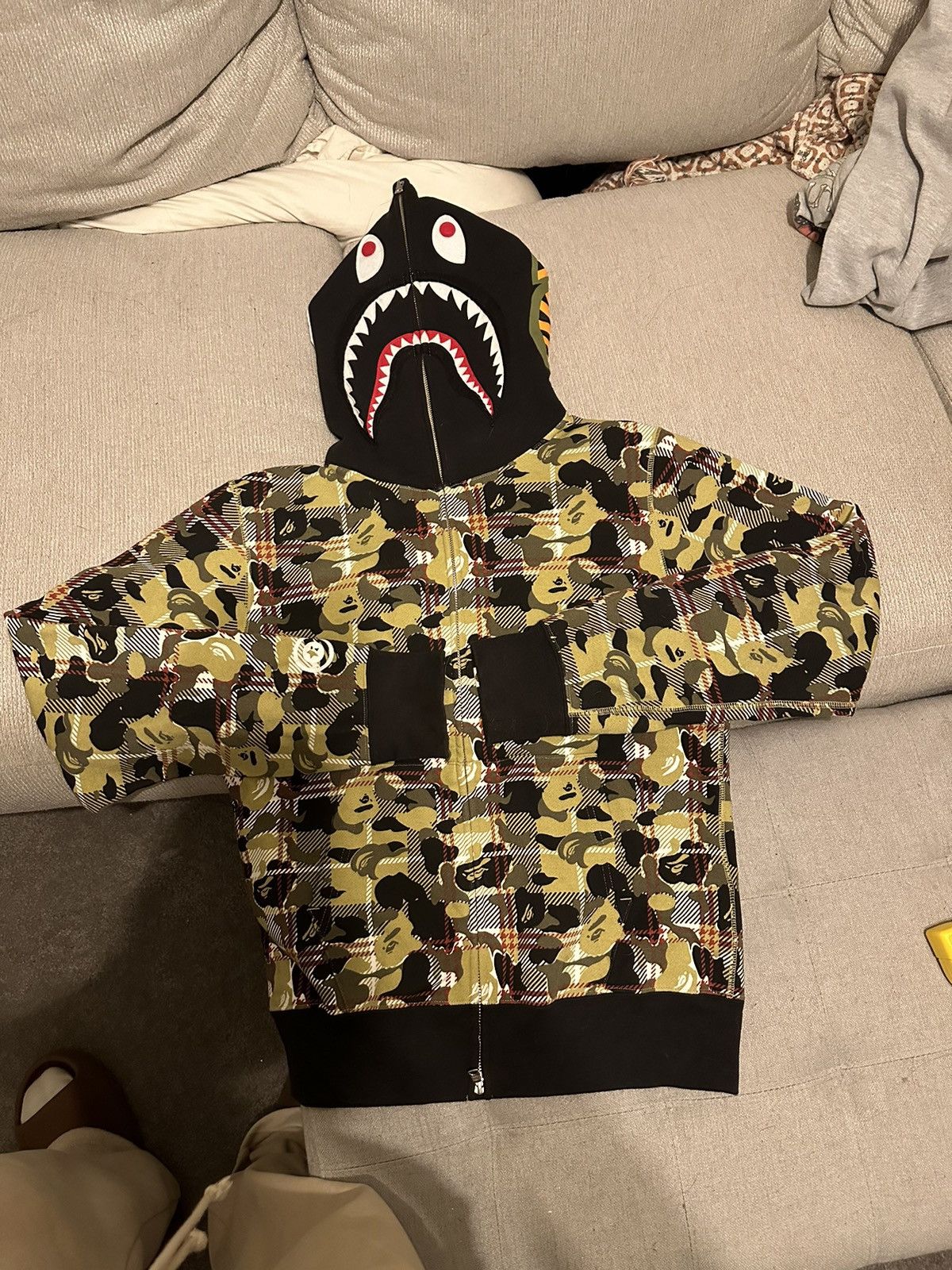 Bape Bape Check Camo Shark Full Zip Hoodie Grailed