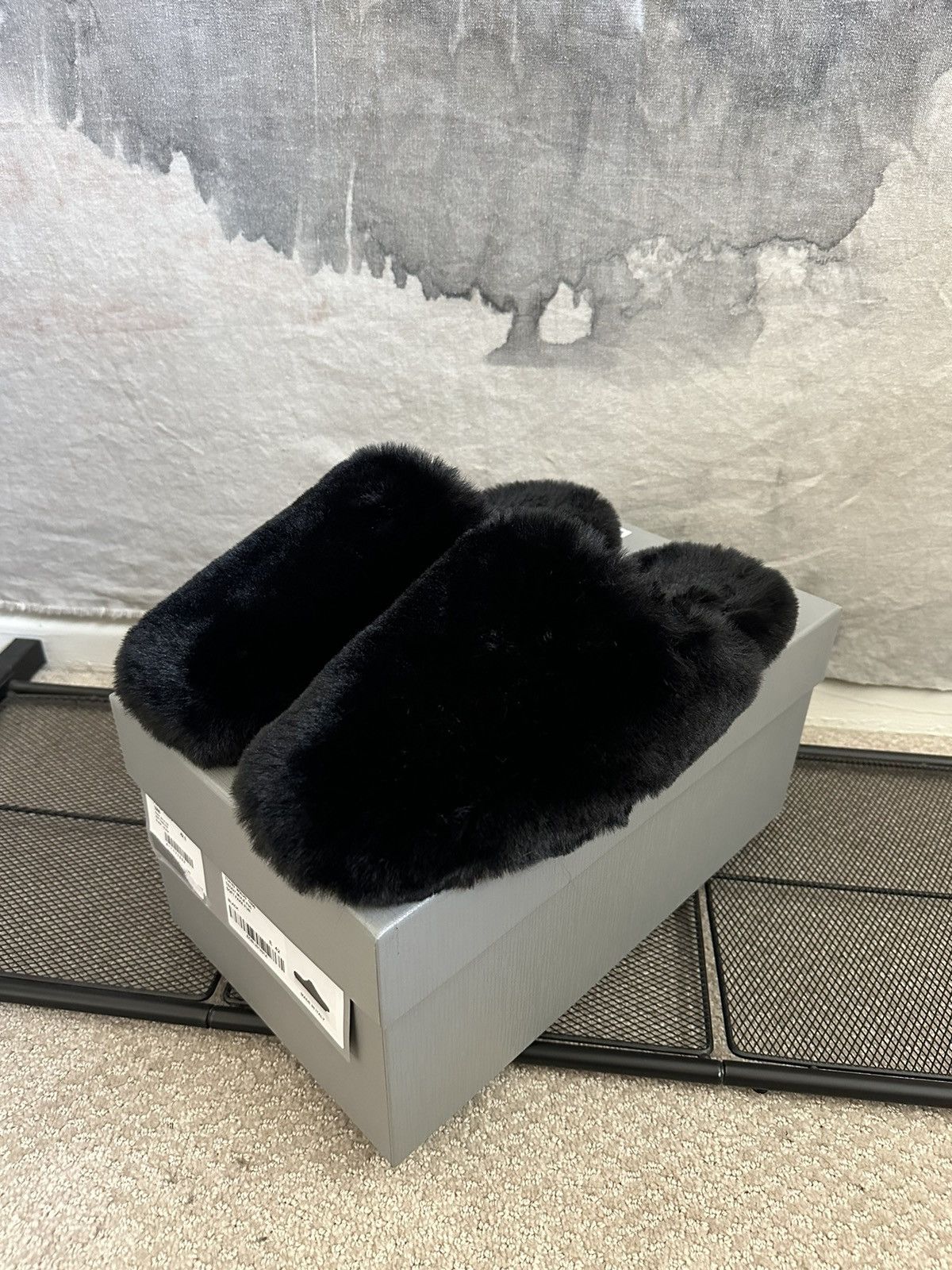 Balenciaga Balenciaga fake mink fur slide slipper mule flats | Grailed