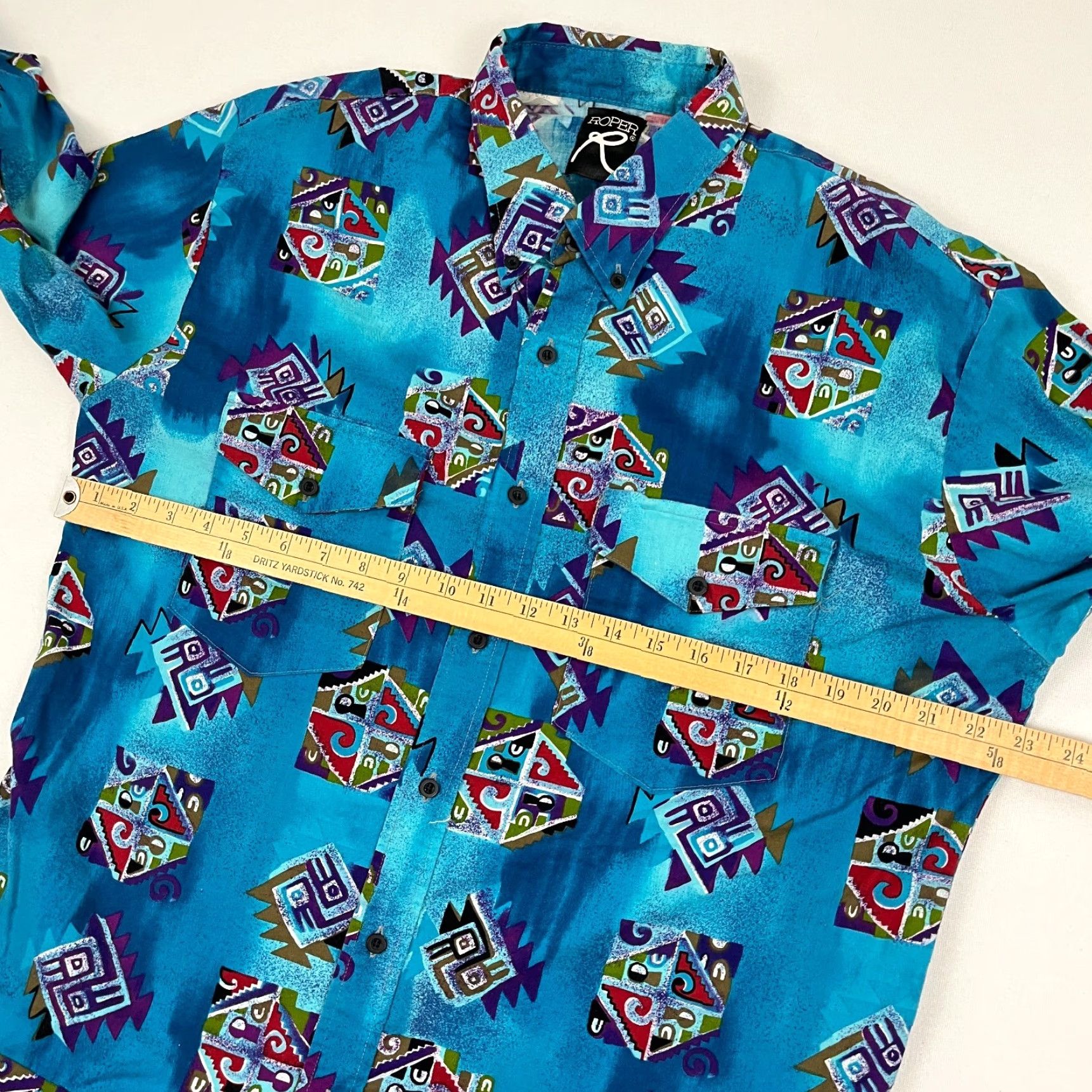 Roper VTG Roper Shirt Mens XL Blue Pearl Snap Aztec Southwestern Rockability Y2K Size US XL / EU 56 / 4 - 4 Thumbnail