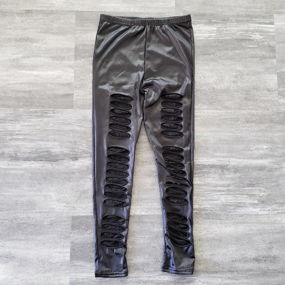 Designer Black Metallic Lace Detailed Dressy Legging Size 28" / US 6 / IT 42 - 1 Thumbnail