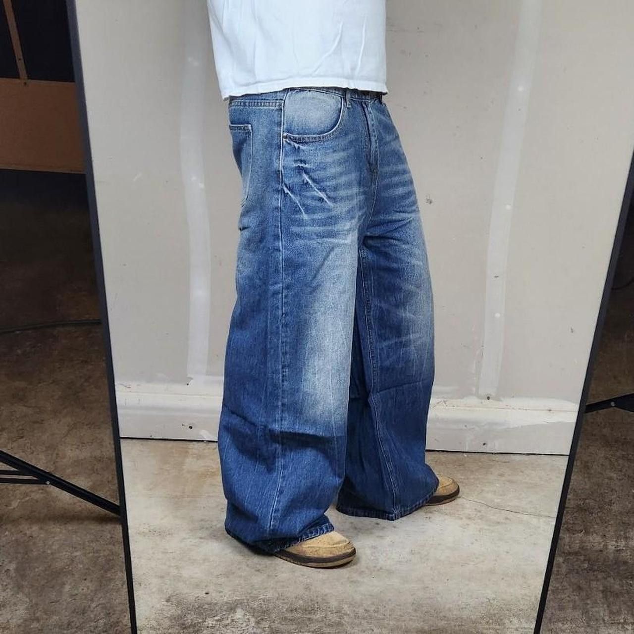 Japanese Brand Baggy blue faded jeans wide leg loose fit distressed denim Size US 32 / EU 48 - 3 Thumbnail