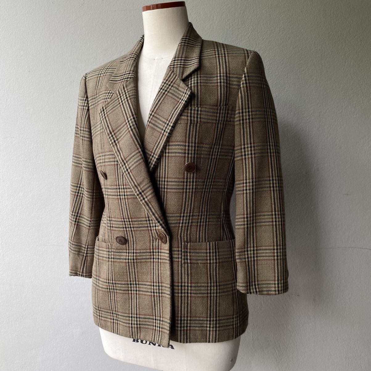 Burberry Burberrys Brown Plaid Double-Breasted Blazer Size L / US 10 / IT 46 - 21 Thumbnail