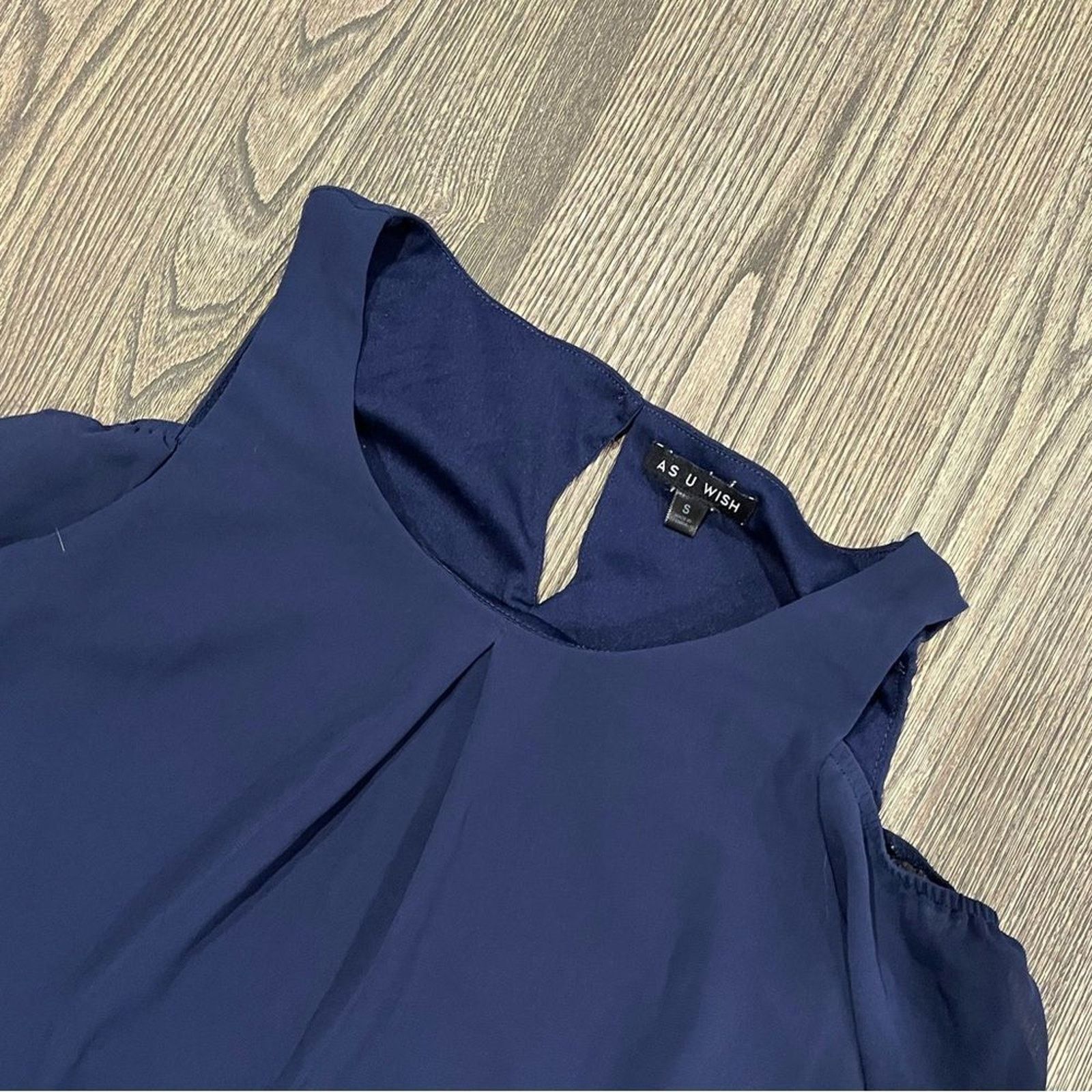 Vintage AS U WISH Blouse Small Navy Blue Cold Shoulder Sleeves Size S / US 4 / IT 40 - 5 Thumbnail