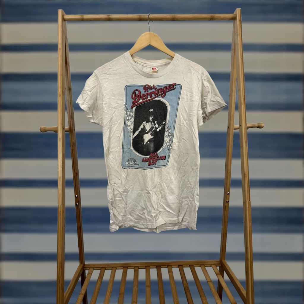 Hanes VINTAGE 70s Rick Derringer All American Boy Band Concert Tee Hanes T-Shirt Cream Size L Mens Size US L / EU 52-54 / 3 - 1 Thumbnail