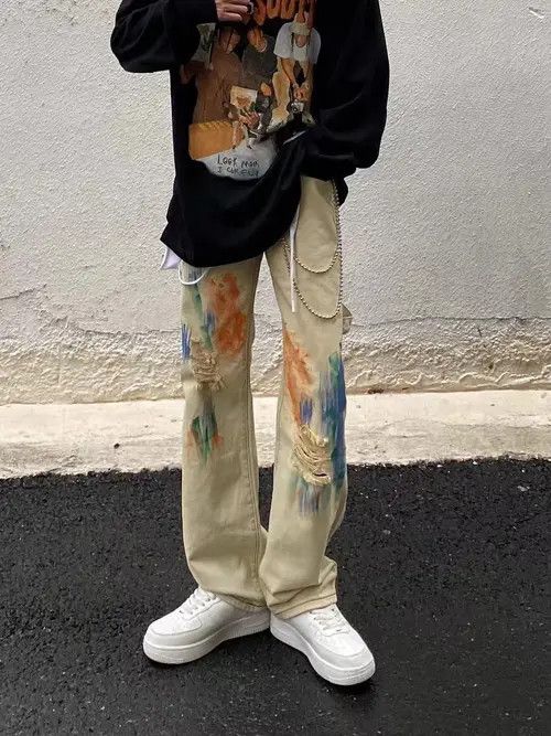 Jean Retro graffiti-splashed ripped straight jeans Size US 32 / EU 48 - 2 Thumbnail