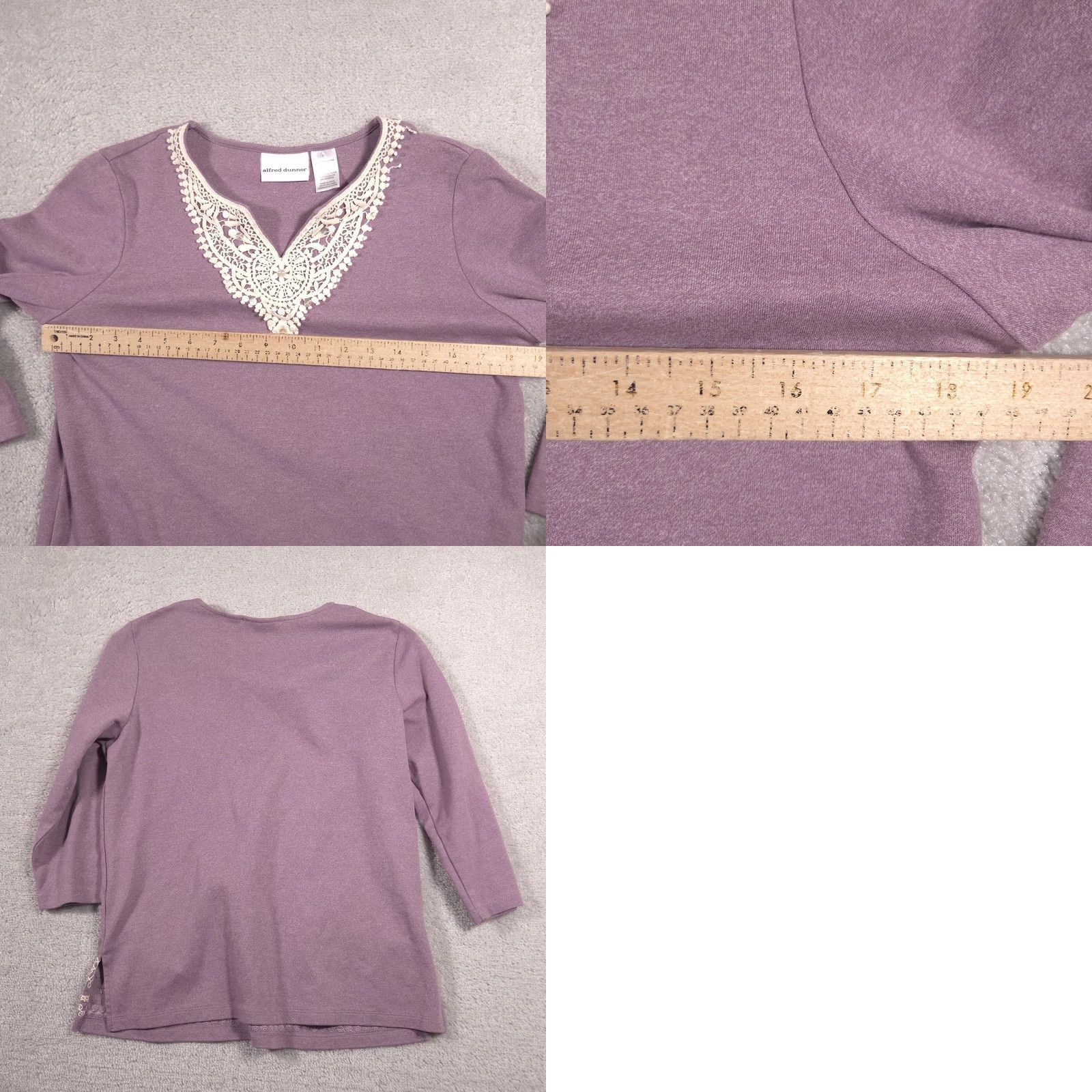 Vintage Alfred Dunner Shirt Womens Small Purple Crochet Sequin 3/4 Sleeve Tunic Top Size S / US 4 / IT 40 - 8 Thumbnail