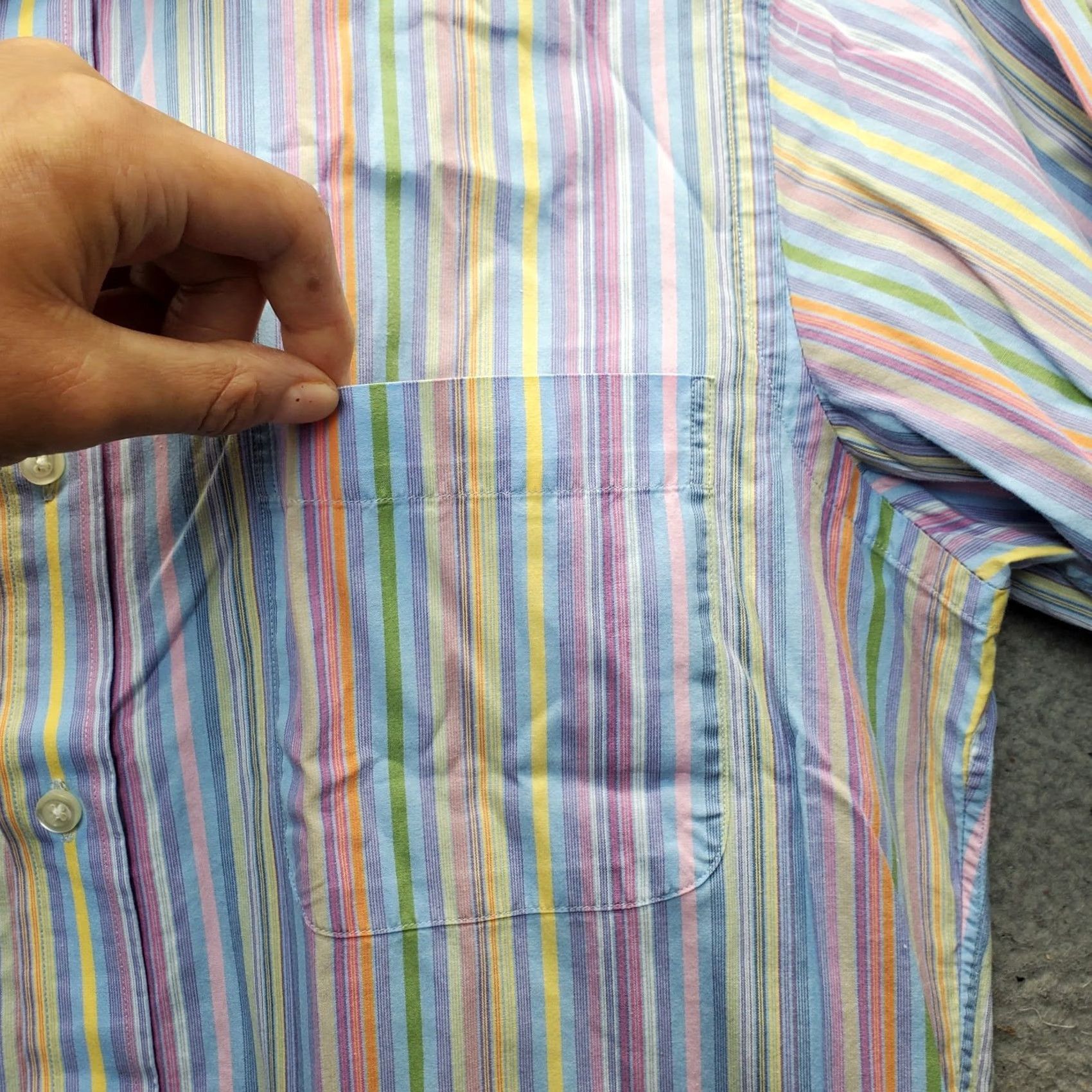 Lands' End Lands' End Dress Shirt Mens 15 Multi Striped Single Pocket Curved Hem Button Up Size 40R - 7 Thumbnail