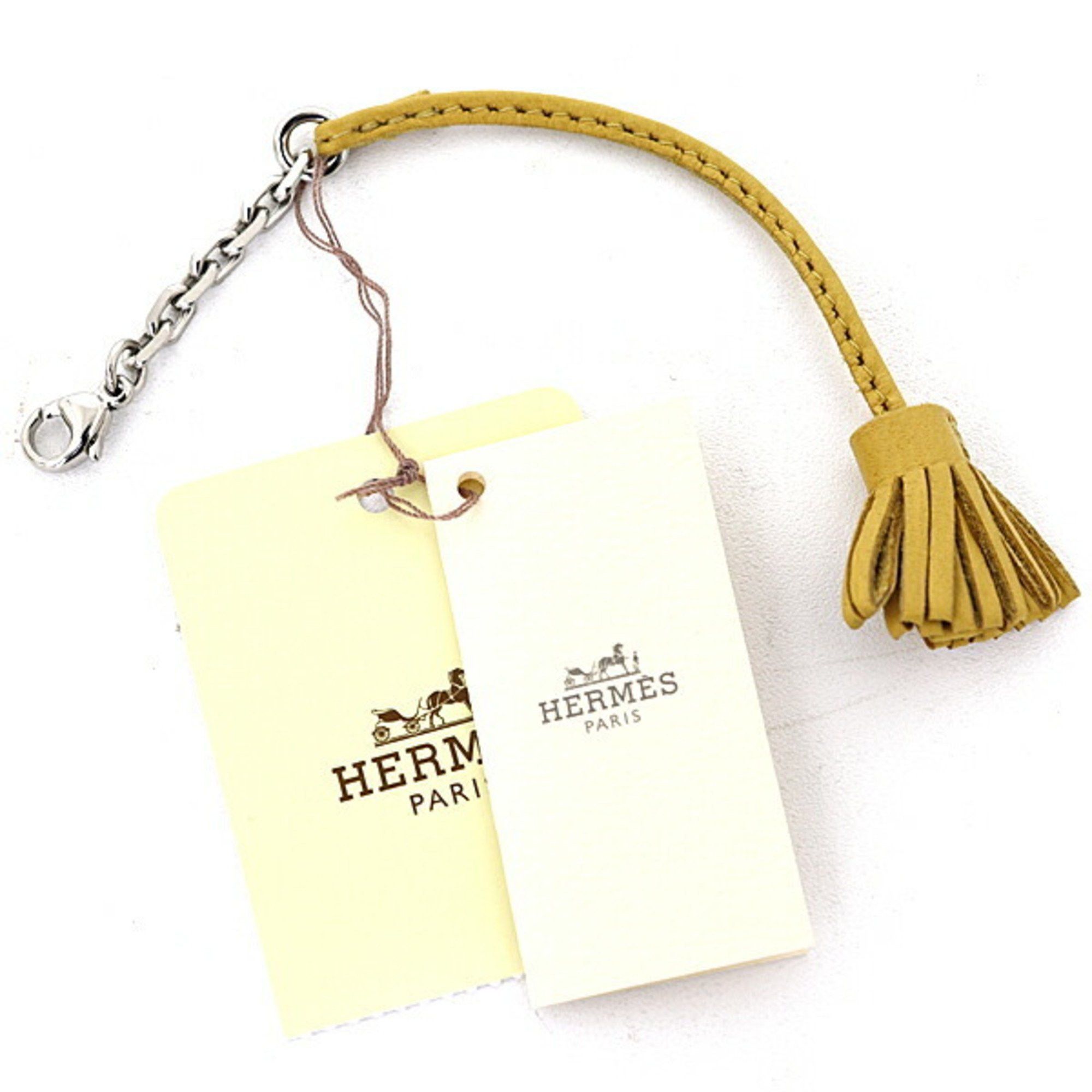 image of Hermes Carmen Cheetah Pom Bookmark Keychain Bag Charm 327110A 2Ctpm Yellow, Women's