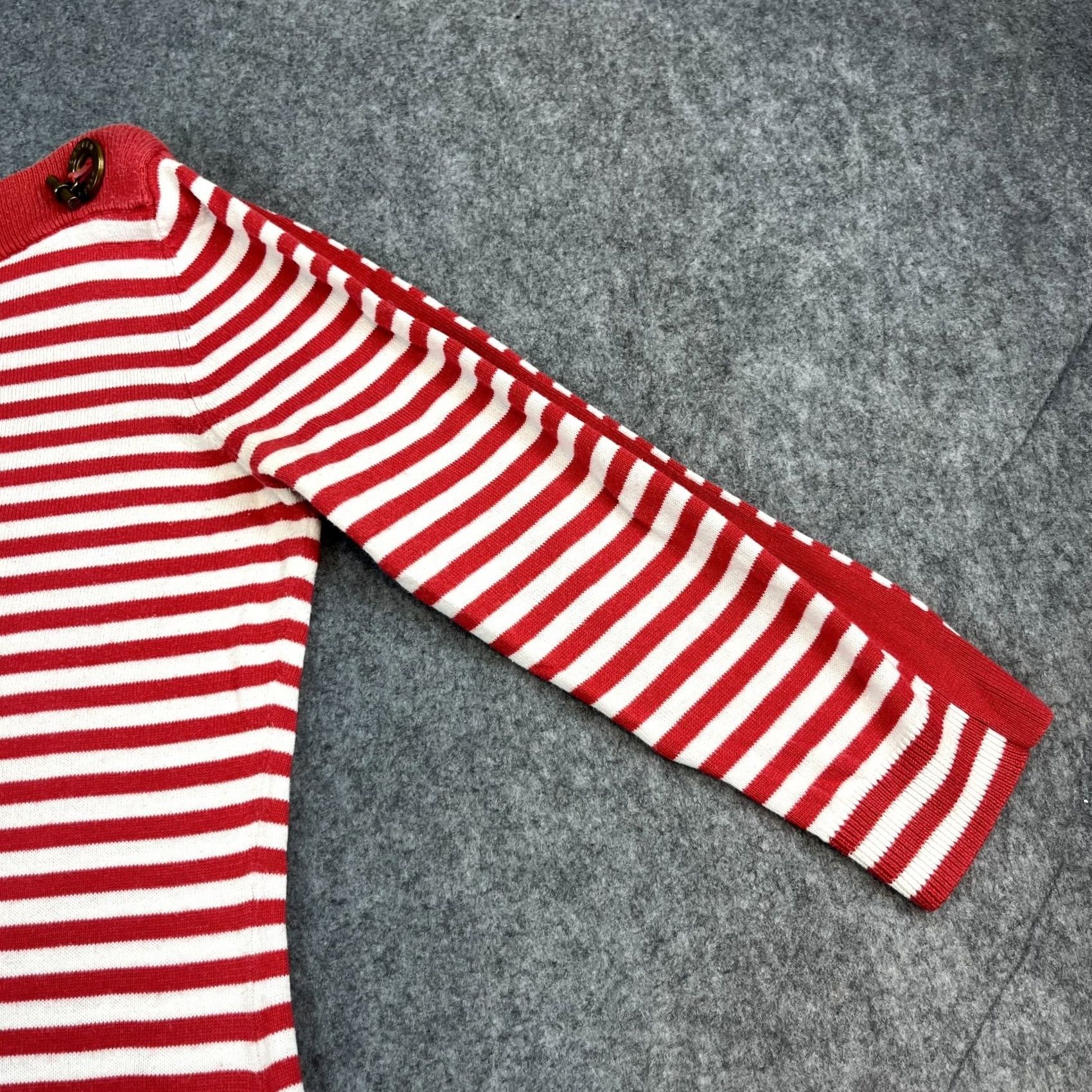 Ralph Lauren Lauren Ralph Lauren Stripe Knit Top Boat Neck Gold Toggle Red White Medium Womens Size M / US 6-8 / IT 42-44 - 3 Thumbnail