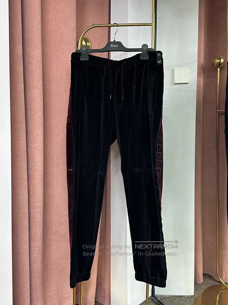 Fendi Fendi Black velvet side-stripe track pants with classic do Size US 36 / EU 52 - 1 Thumbnail