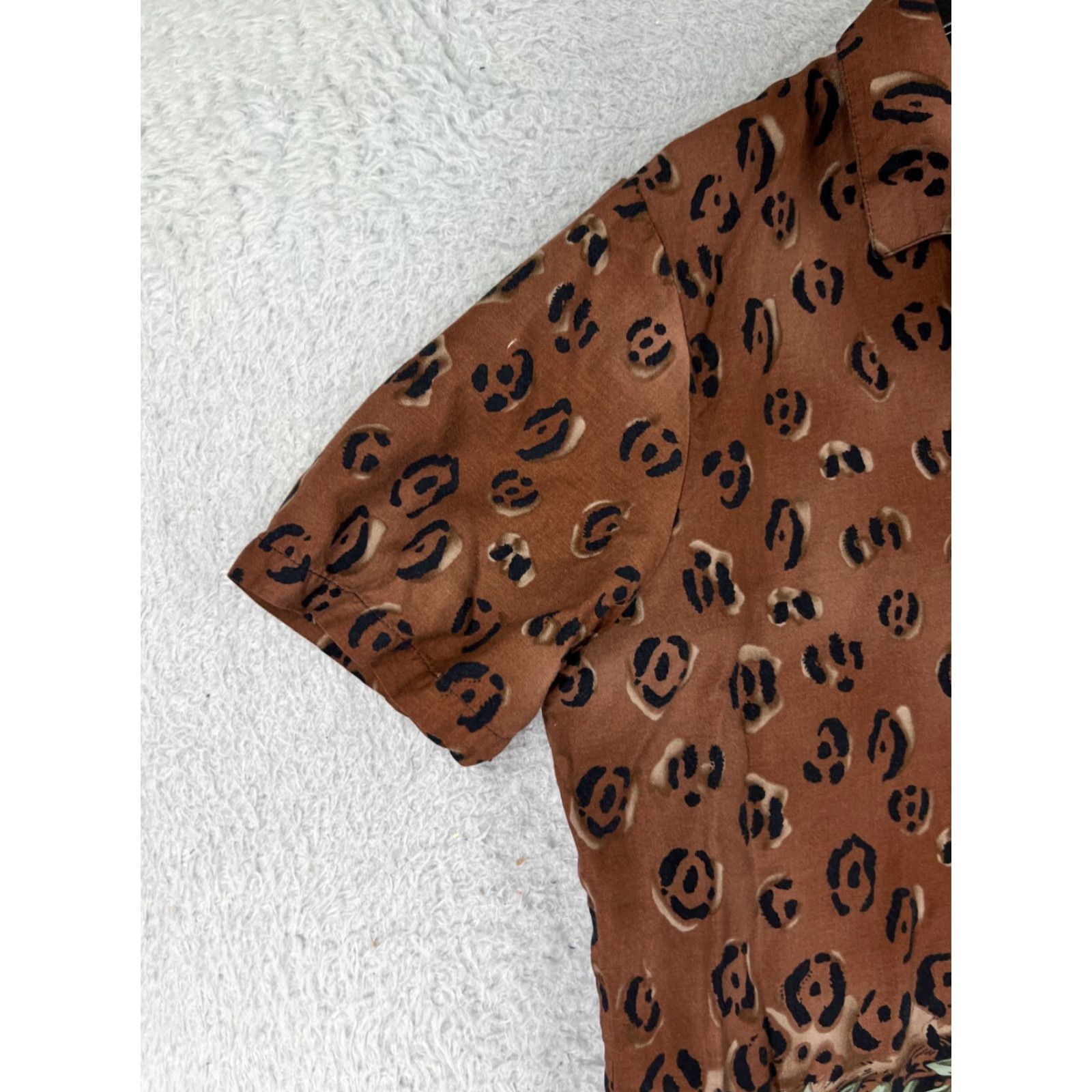 Vintage Notations Shirt Womens XL Brown Leopard Print Hawaiian Floral Rayon Vintage No Size XL / US 12-14 / IT 48-50 - 5 Thumbnail