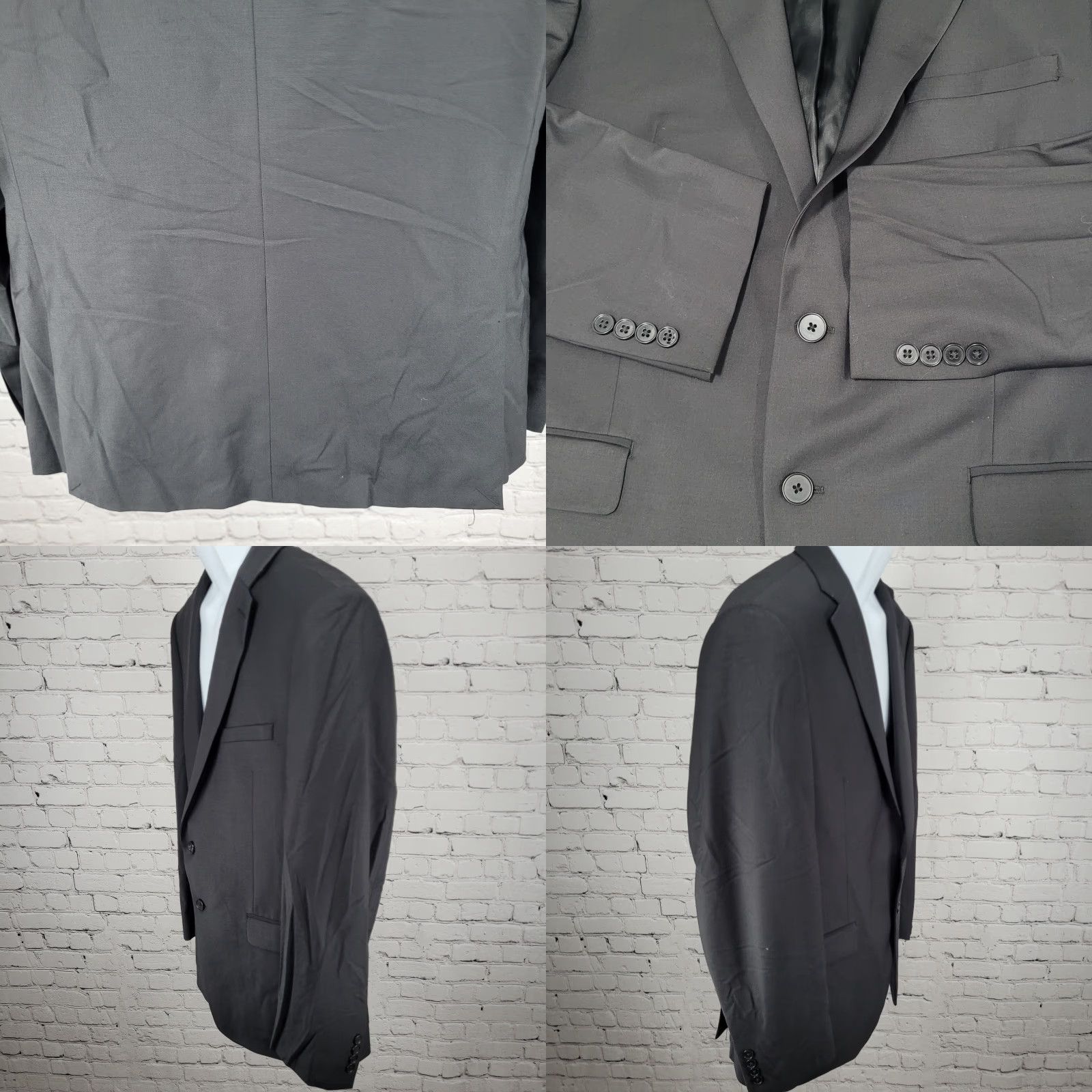 Calvin Klein Calvin Klein Blazer Shirt Black Wool Stretch 2 Button Vented Notch 44R Mens Regular Suit Coat, 2 Piece, Dry Clean Only, Solid, Wool, Spandex Size 44R - 9 Thumbnail