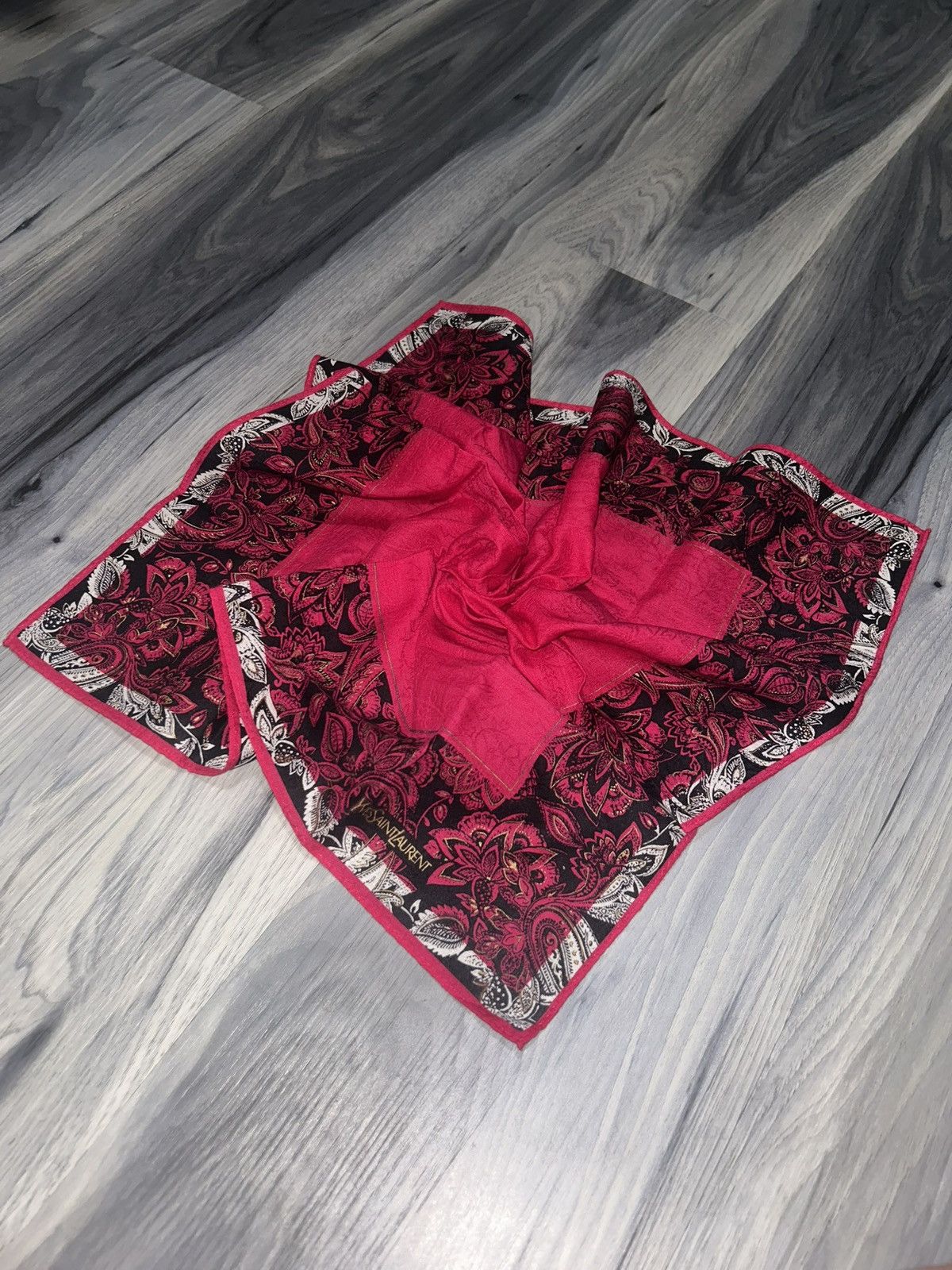 Yves Saint Laurent Vintage YSL Pink & Black Paisley Pattern Cotton Handkerchief Size ONE SIZE - 1 Thumbnail