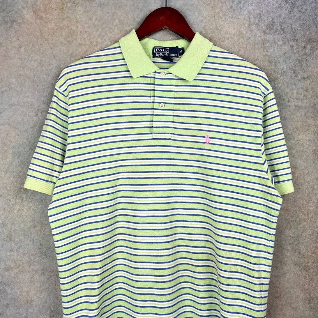 Polo Ralph Lauren × Vintage Vintage Polo Ralph Lauren Striped Polo Shirt Sz M Green Size US M / EU 48-50 / 2 - 1 Thumbnail
