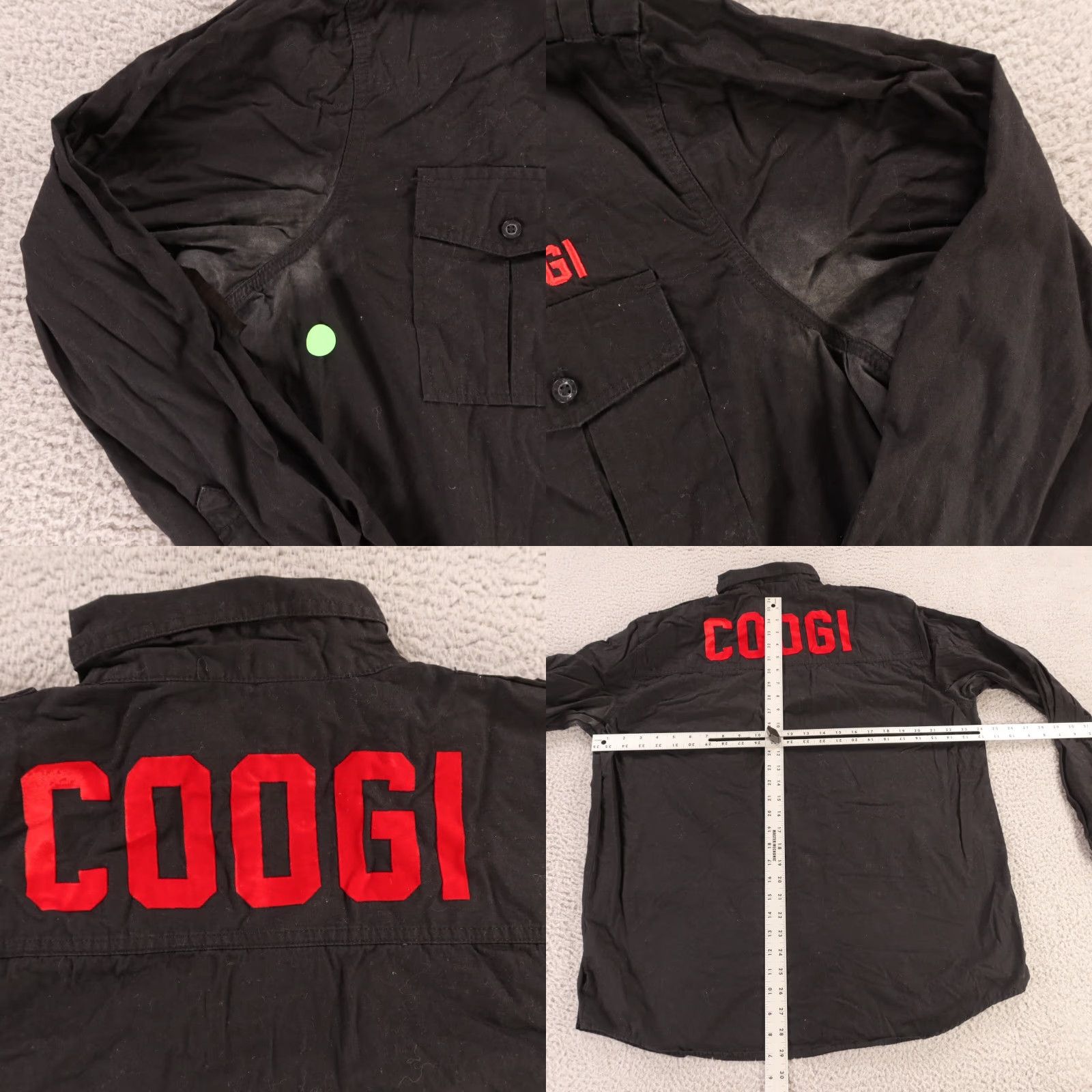 COOGI Shirt Mens Extra Large Black 100% Cotton Button Up Long Sleeve Felt Logo Mens