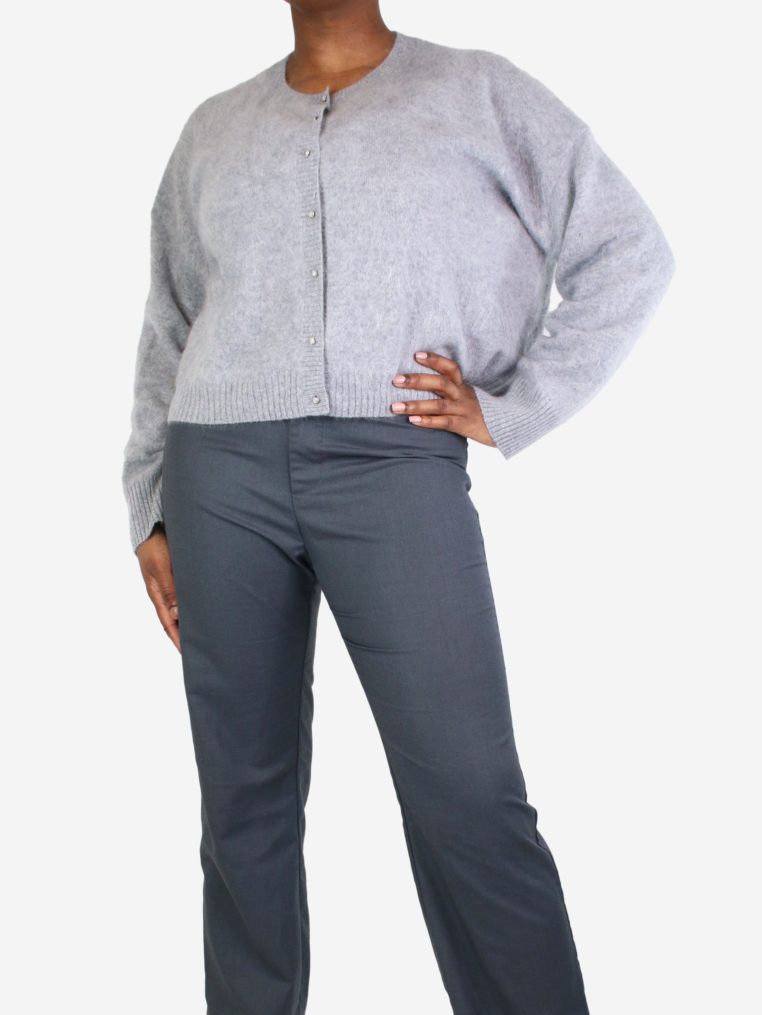 image of Me Em Grey Cashmere Button-Up Cardigan - Size L, Women's