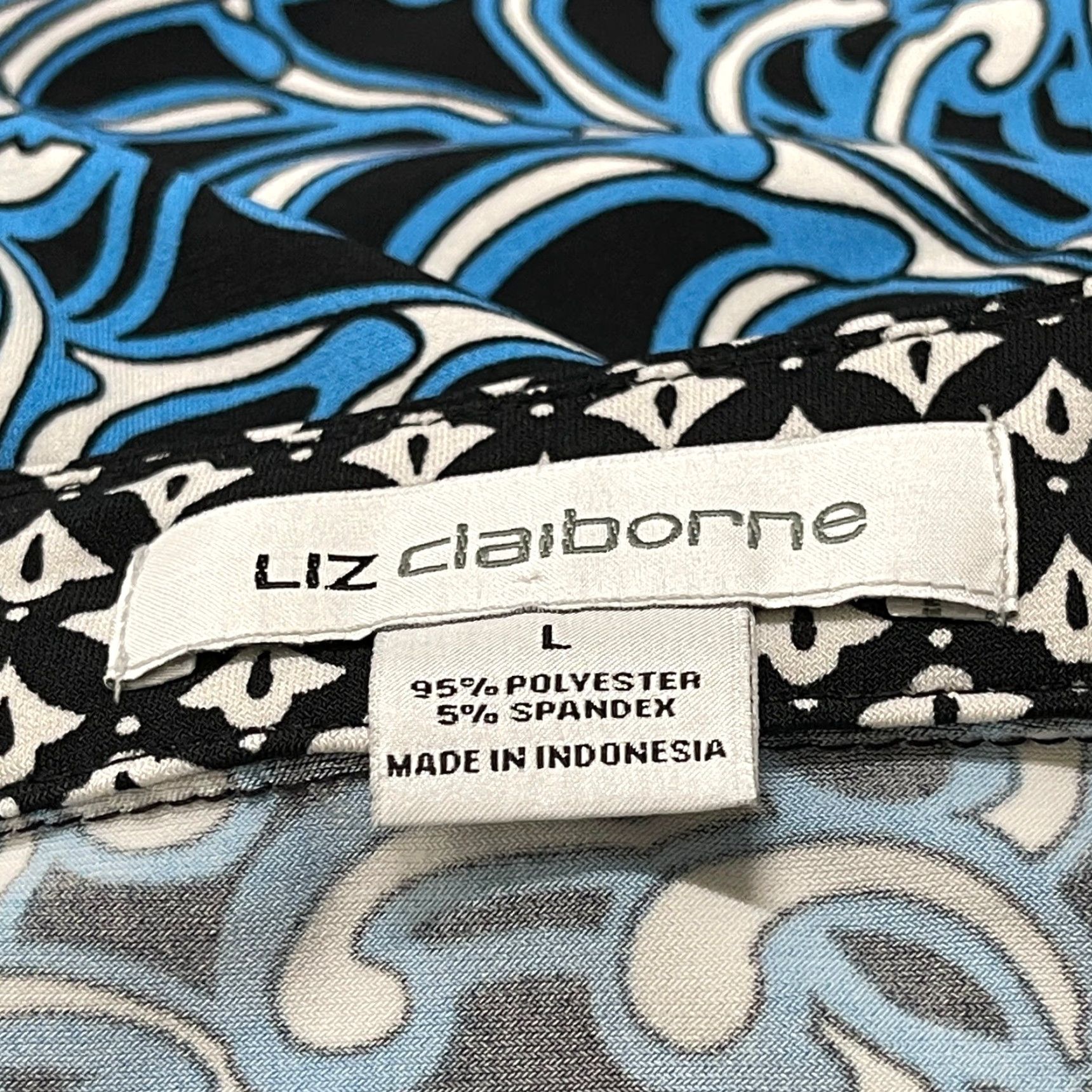Liz Claiborne Liz Claiborne Dress L Blue Black Long Sleeve Bohemian Paisley Knee Length Shift Pullover Casual Women Size L / US 10 / IT 46 - 6 Thumbnail