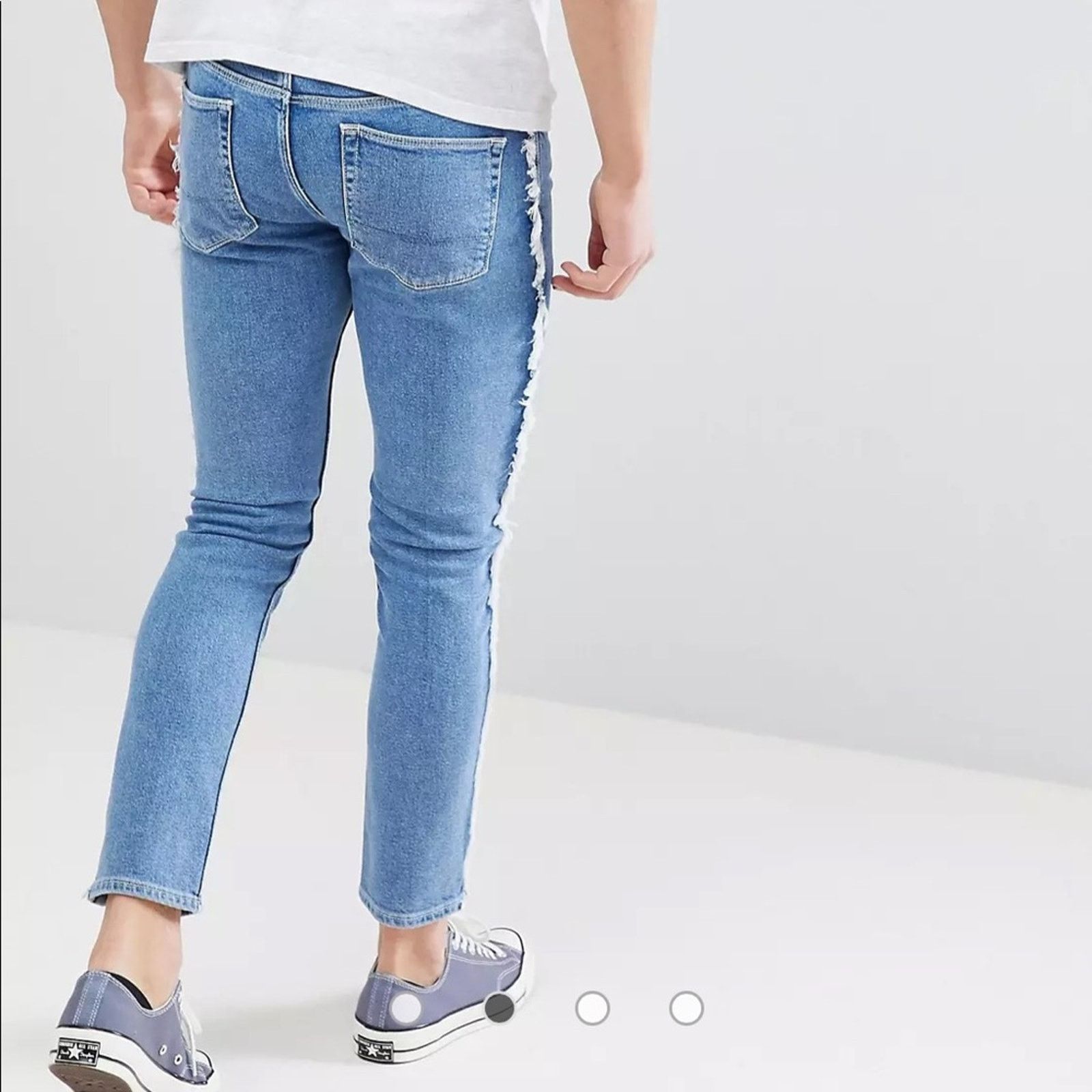 Asos ASOS Skinny jeans in mid wash blue with frayed side stripe Size US 28 / EU 44 - 2 Thumbnail