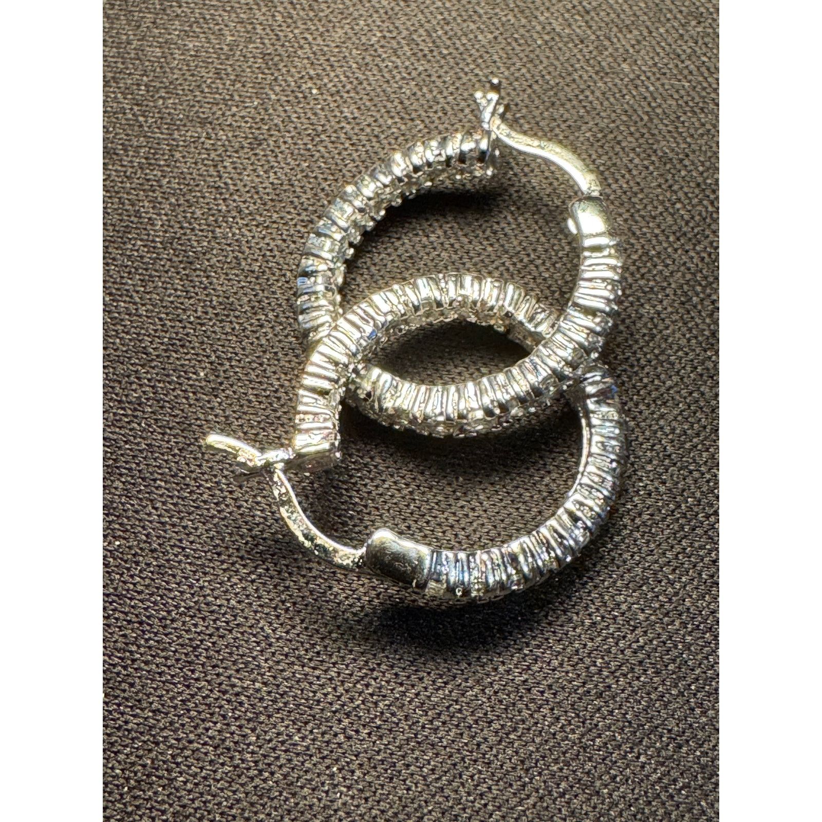 Other 925 Sterling Silver Small Hoop Earrings with Crystals Size ONE SIZE - 1 Thumbnail