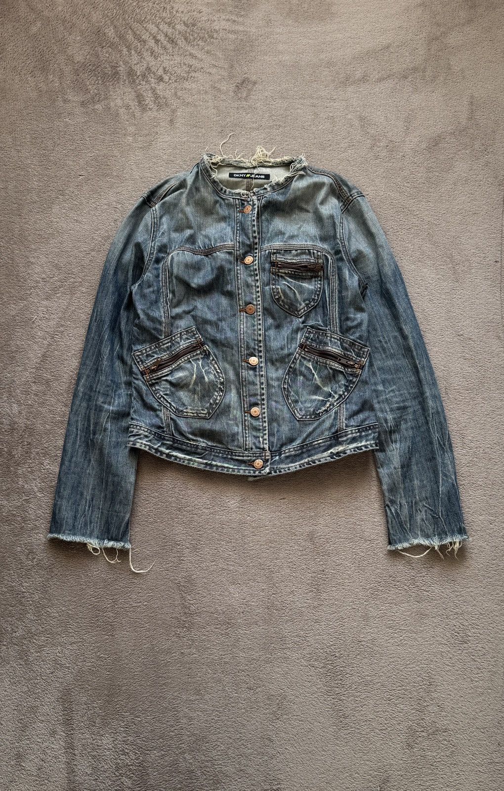 DKNY Vintage 00s Distressed Mudwash Dirty Jeans Jacket y2k lgb Size M / US 6-8 / IT 42-44 - 1 Thumbnail