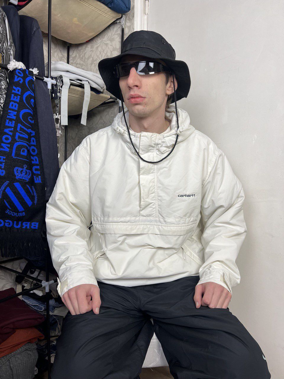 image of Vintage Gorpcore Carhartt Fleece Anorak Jacket Hiking in White, Men's (Size Large)