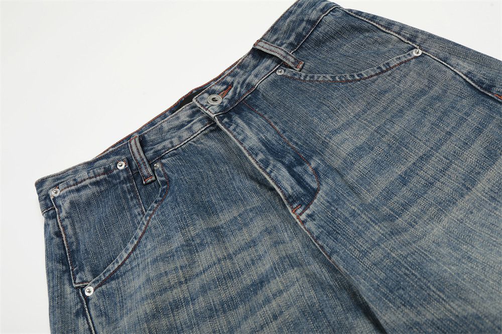 Jean Men's versatile loose distressed punk retro washed jeans Size US 34 / EU 50 - 2 Thumbnail