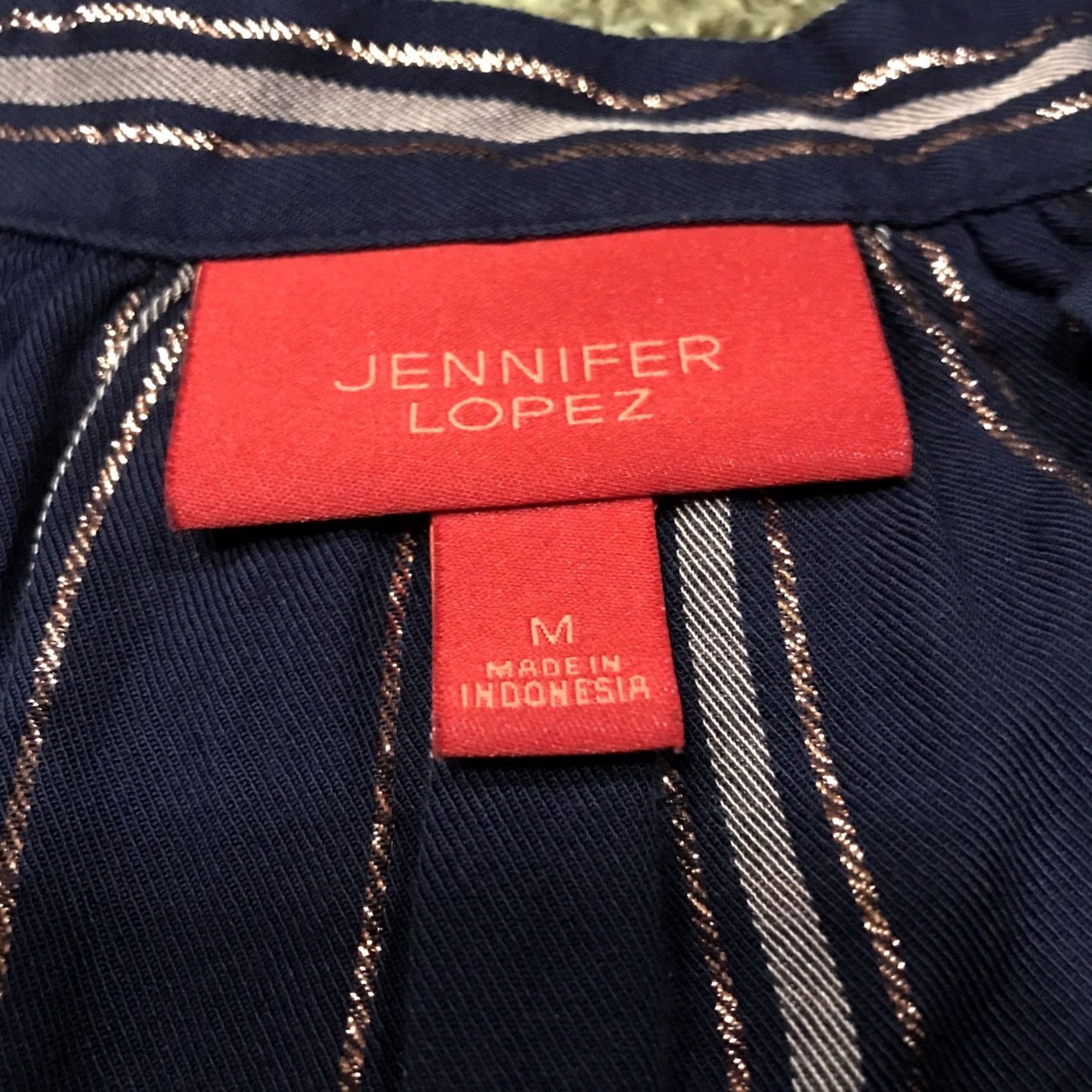 Vintage JLO Womens Blouse Navy Blue Glitter Striped V-Neck Rayon Blend Long Sleeve M Size M / US 6-8 / IT 42-44 - 2 Thumbnail