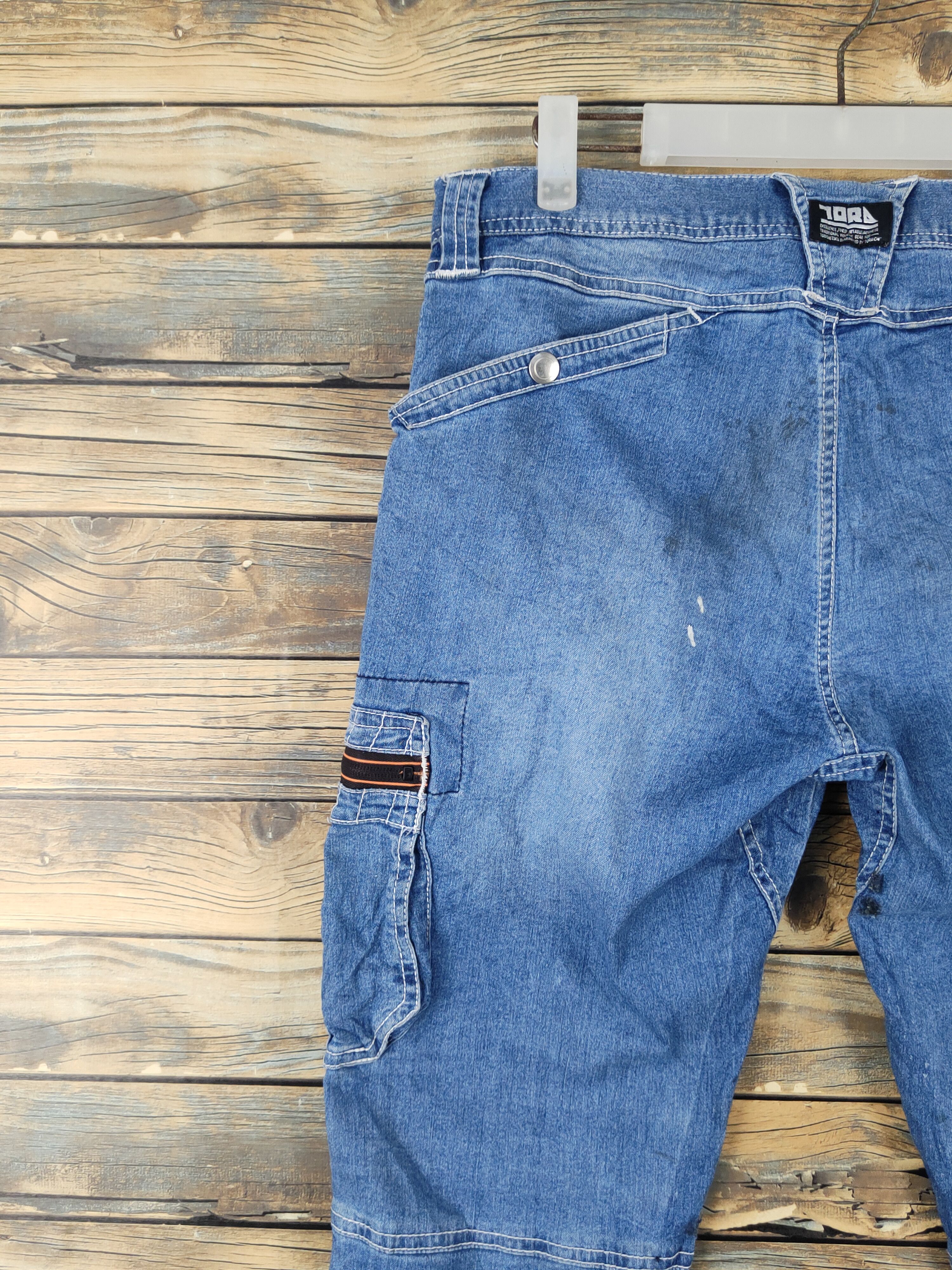 Japanese Brand Tora Blue Distressed Ripped multipocket denim Jeans #W1963 Size US 32 / EU 48 - 11 Thumbnail