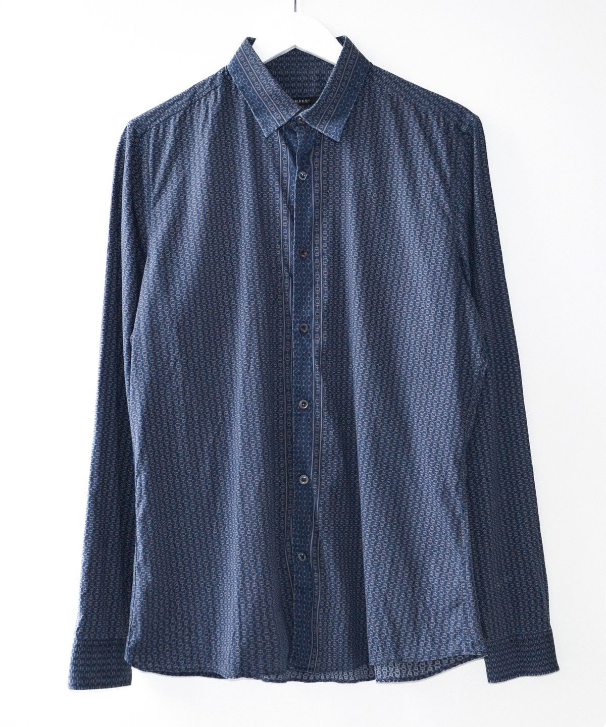 Gucci GUCCI Shirt Long Sleeve Slim Fit Chain Printed 2010 Blue Size US L / EU 52-54 / 3 - 1 Thumbnail