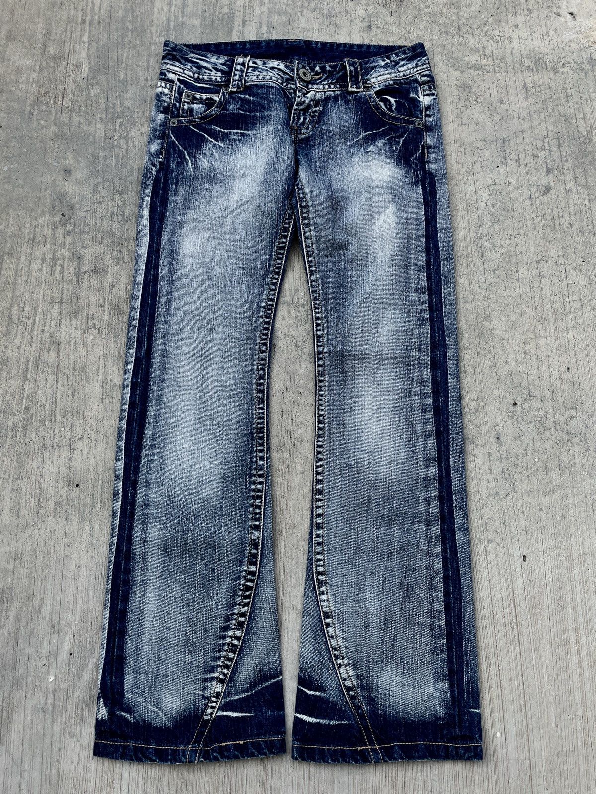 Japanese Brand 2000s JAPANESE BRAND WHISKER WASH FLARE JEANS Size US 31 - 1 Thumbnail