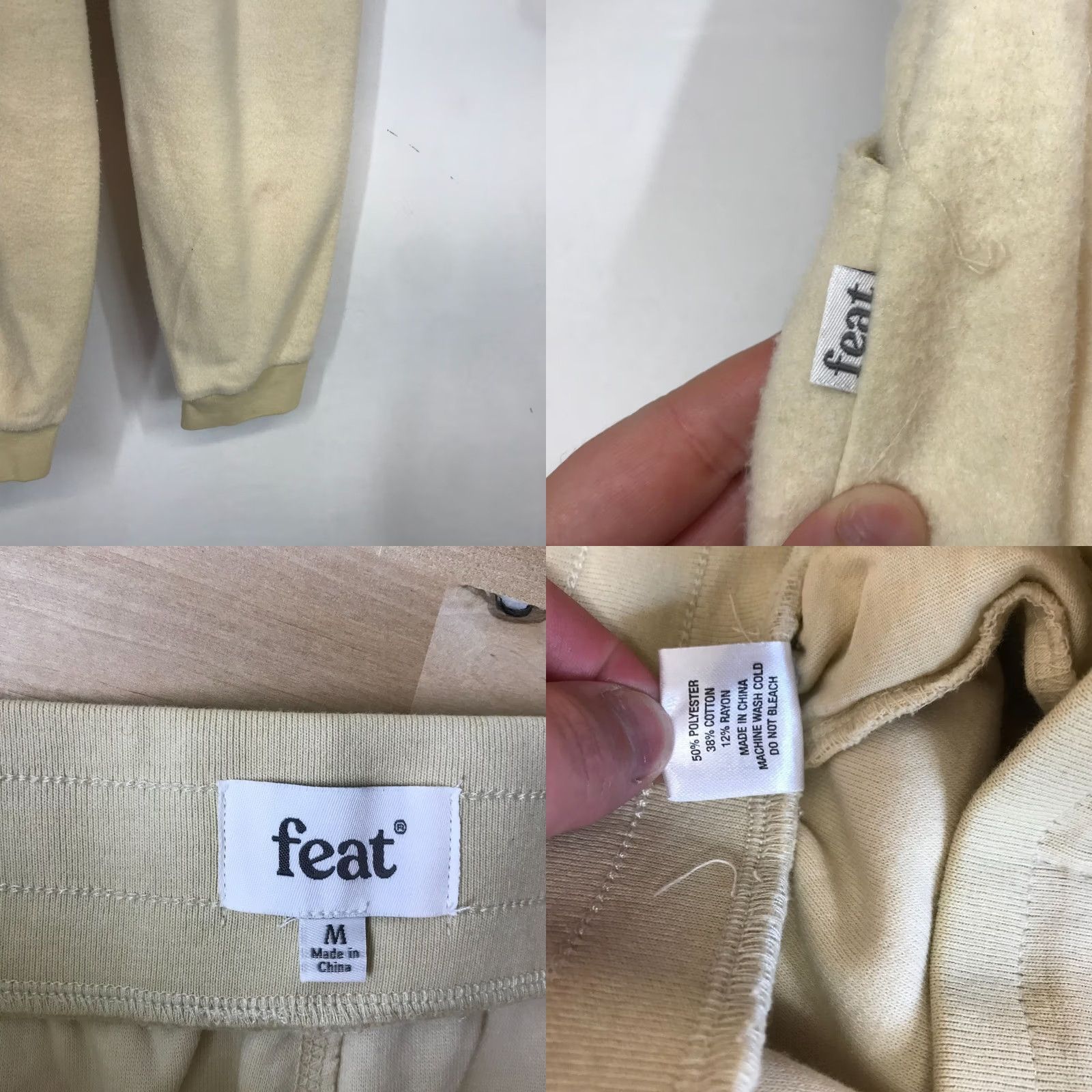 Vintage FEAT WOMEN'S MEDIUM JOGGER PANTS CREAM POLYESTER BLEND DRAWSTRING WAIST Size 32" / US 10 / IT 46 - 8 Thumbnail