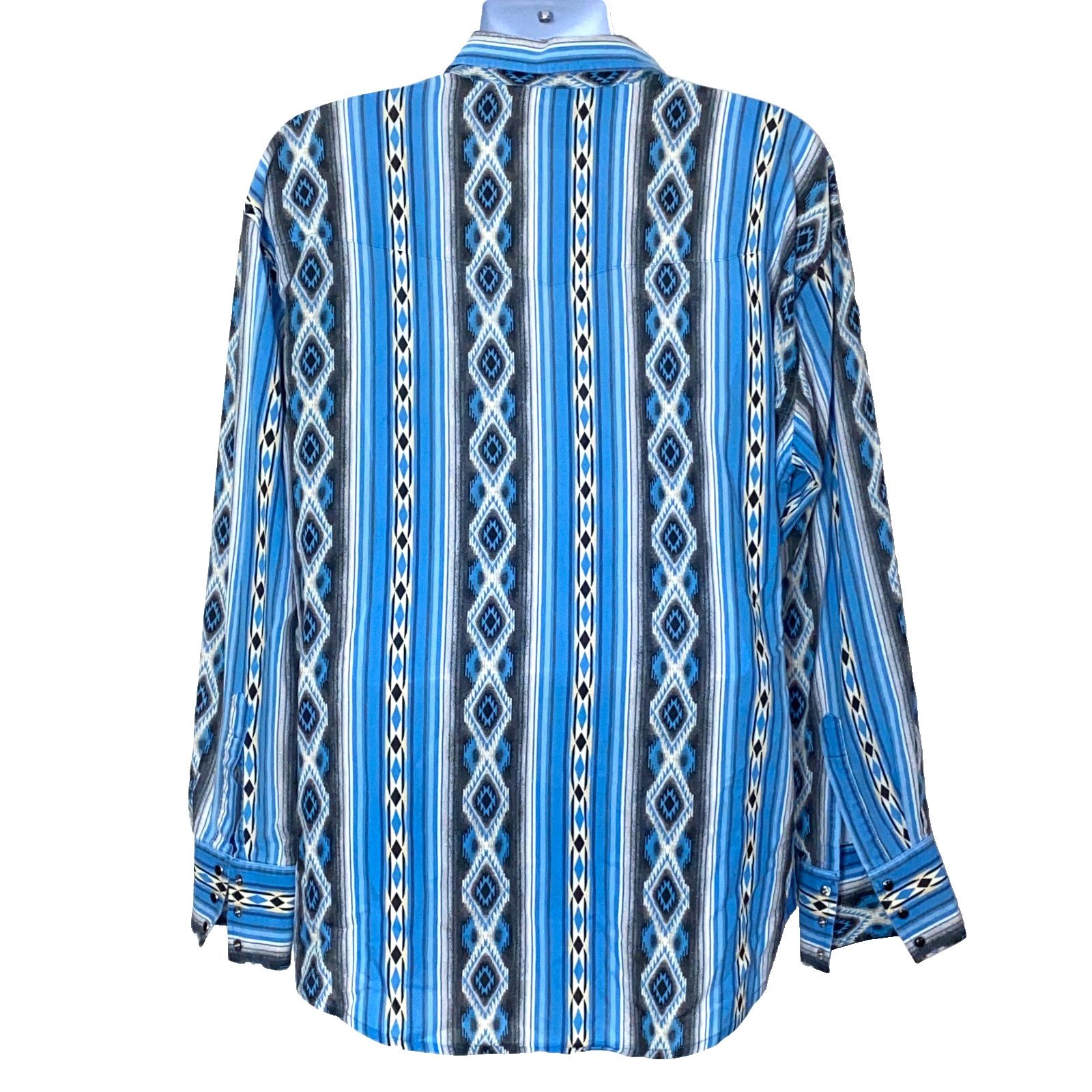 Wrangler Wrangler Shirt Mens XL Blue White Aztec Pearl Snap Size US XL / EU 56 / 4 - 2 Thumbnail
