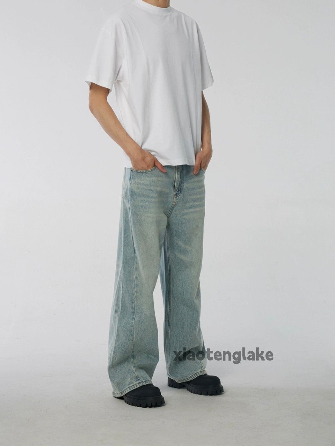 Jean × Vintage washed faded patchwork yuppie loose baggy jeans Size US 33 - 4 Thumbnail