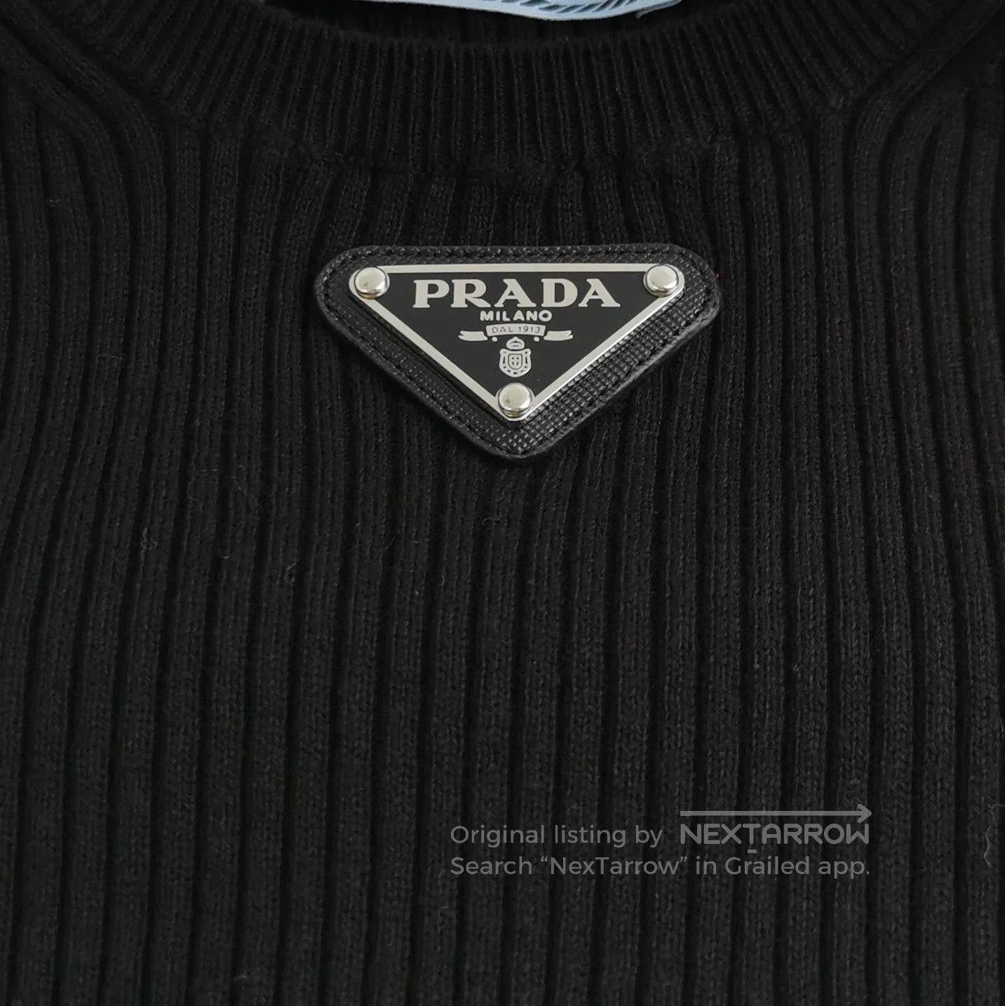 Prada Prada Black Cotton Triangle Logo Knit Top . Size M / US 6-8 / IT 42-44 - 3 Thumbnail