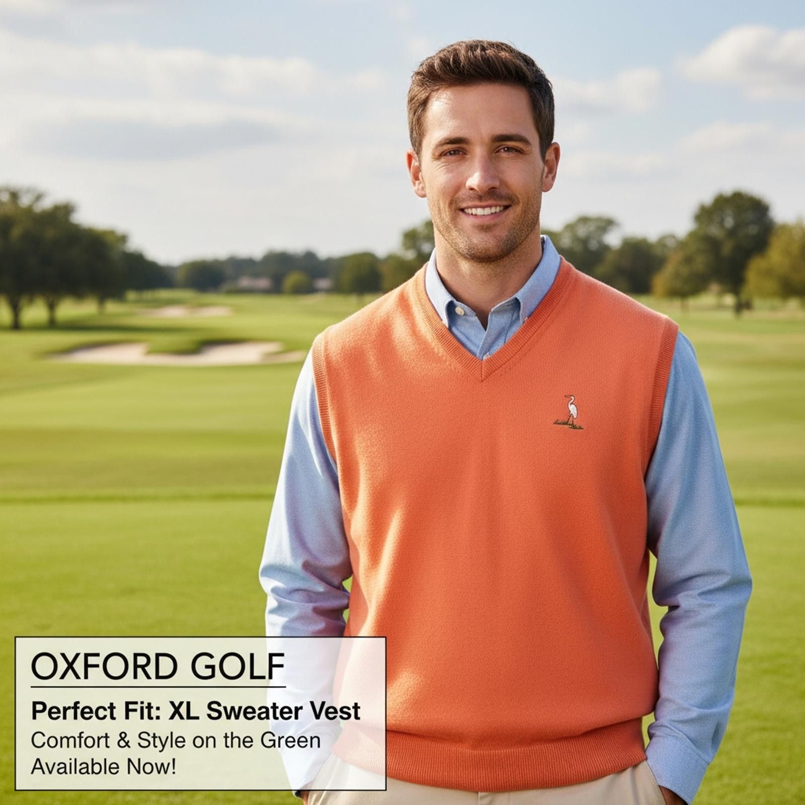 Other Oxford Golf Men's V-Neck Sweater Vest XL Orange Size US XL / EU 56 / 4 - 1 Thumbnail