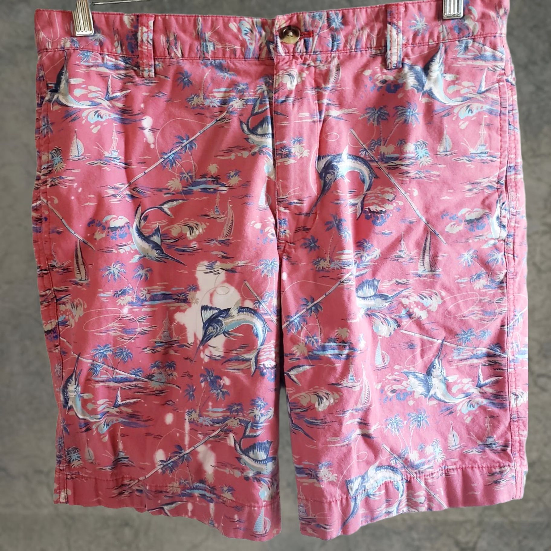 Chaps Chaps Bermuda Shorts Men's 32x9 Red Tropical Print Outdoor Fish Inline Logo Pockets Casual Cotton Size US 32 / EU 48 - 1 Thumbnail