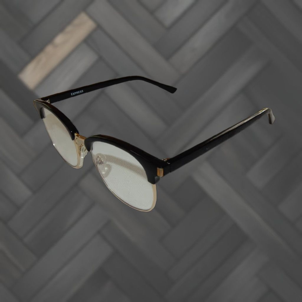 Express Express Unisex Adults Sunglasses Black Gold Clear 90s Accessories Size ONE SIZE - 1 Thumbnail