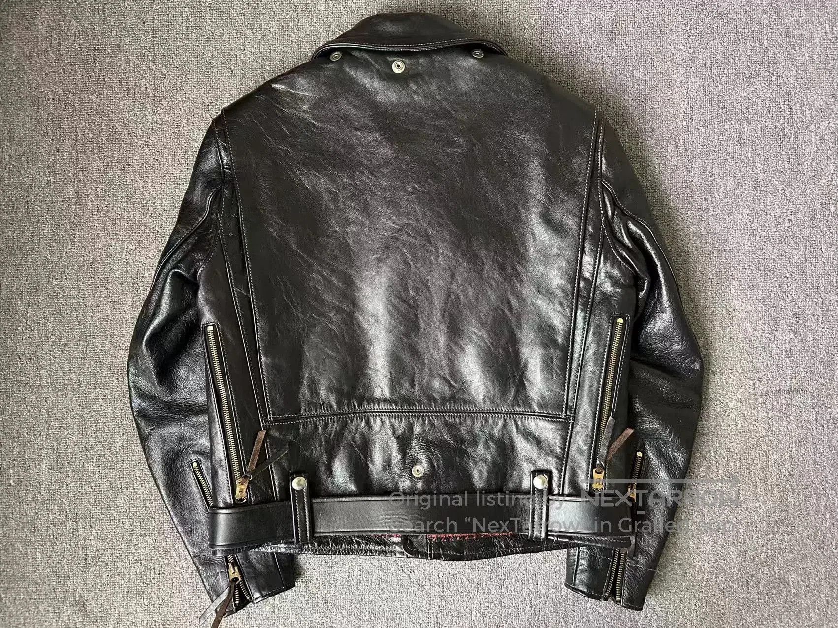 The Real McCoy's black leather motorcycle jacket with houndstooth lining. Size US S / EU 44-46 / 1 - 2 Thumbnail