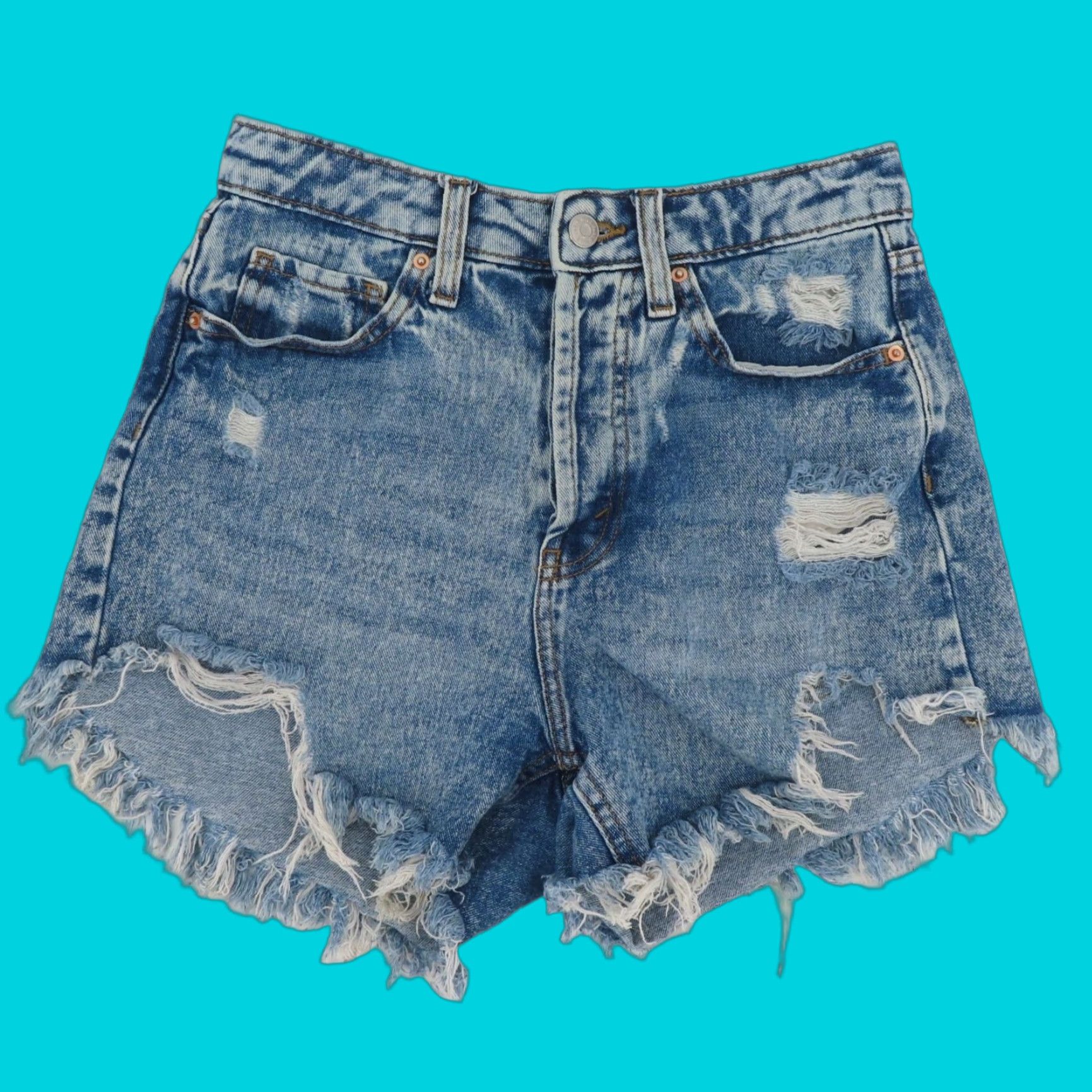 Vintage Wild Fable Women Highest Rise Shorts Blue Denim Button Cut-Off 2 5-Pocket Design Distressed Size 26" / US 2 / IT 38 - 1 Thumbnail