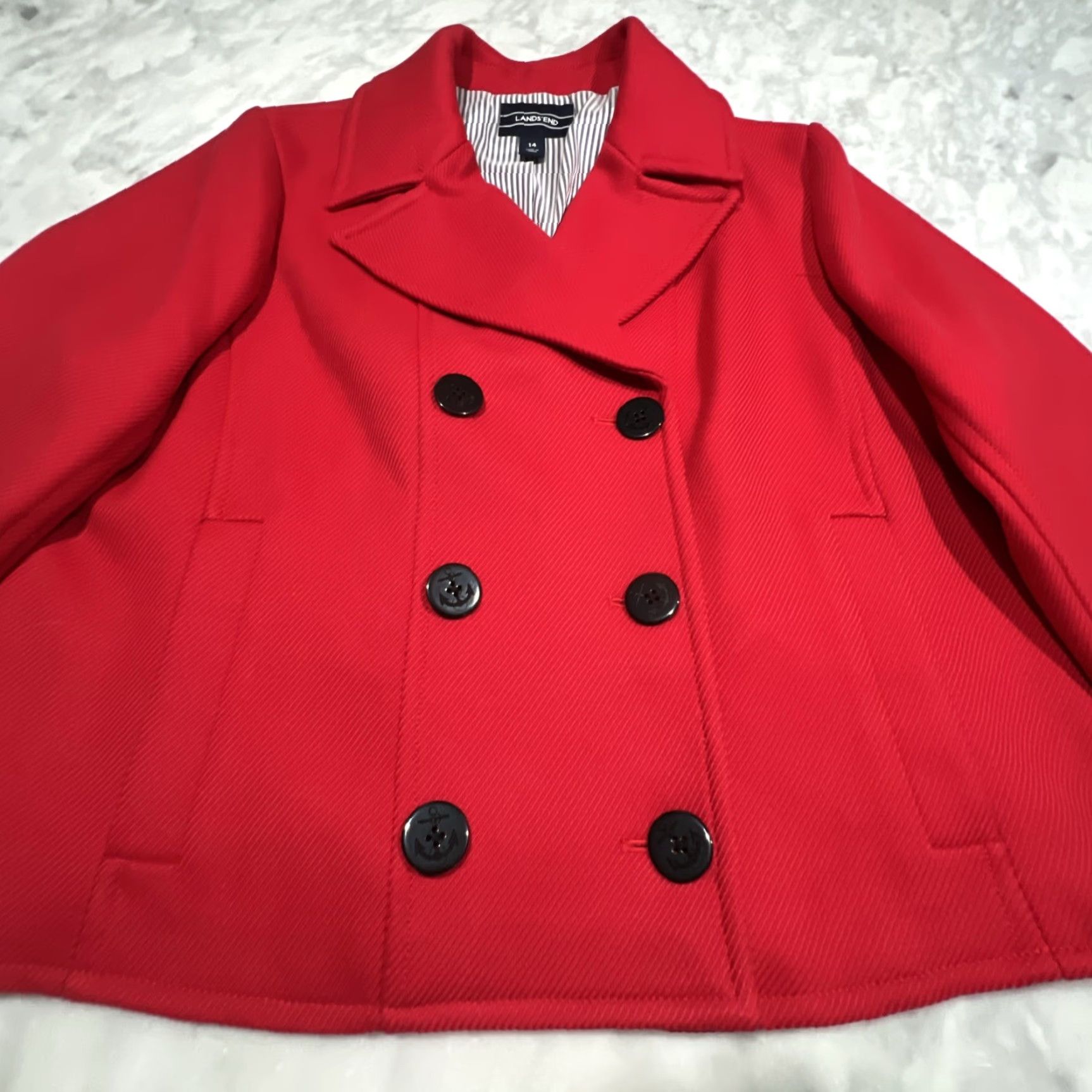Lands' End VINTAGE Lands' End Red Double-Breasted Cropped Peacoat Womens 14 Jacket Nautical Lined Size XL / US 12-14 / IT 48-50 - 4 Thumbnail