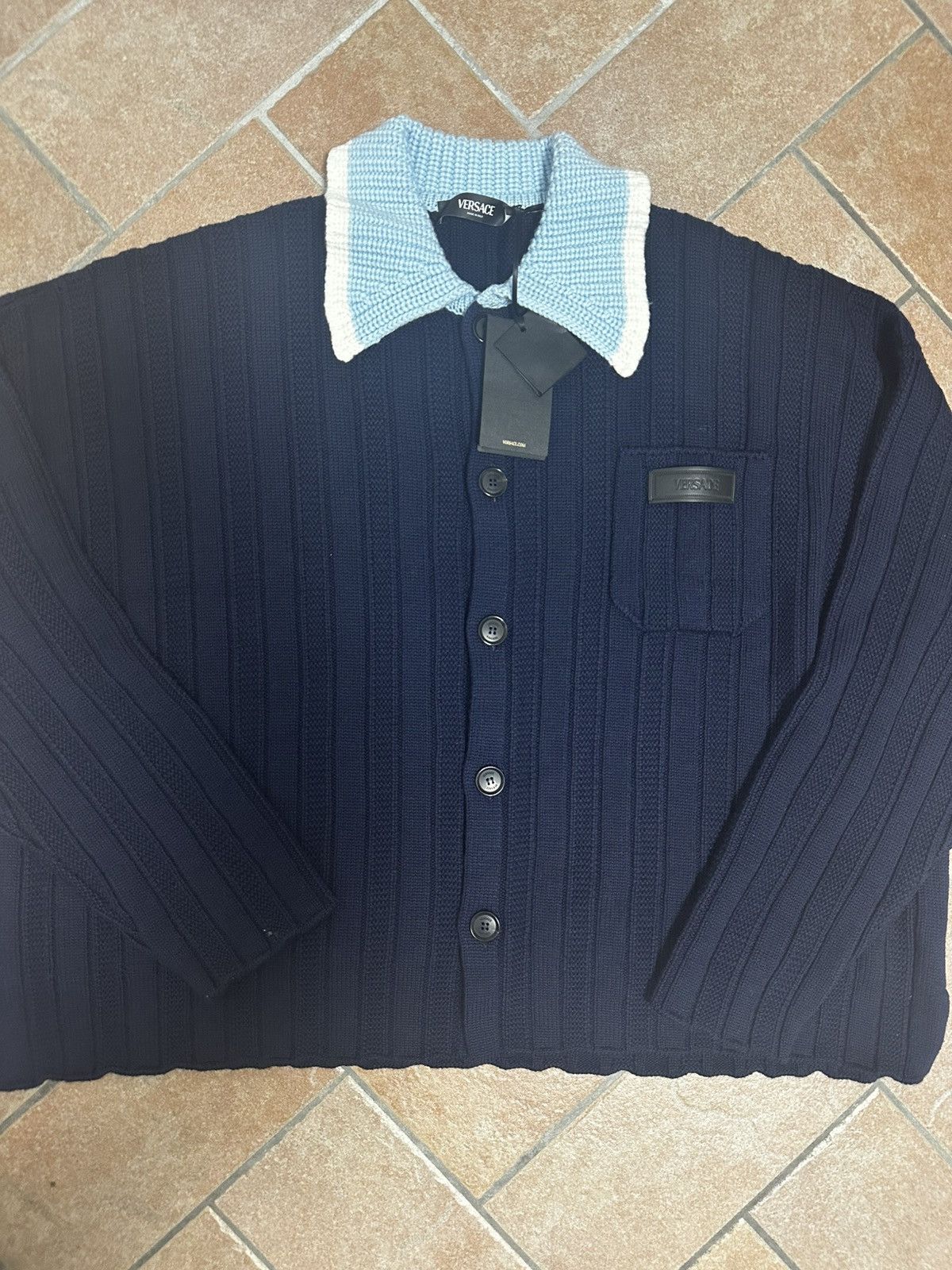Versace Versace Blue Knit Cardigan Size US XXL / EU 58 / 5 - 2 Thumbnail