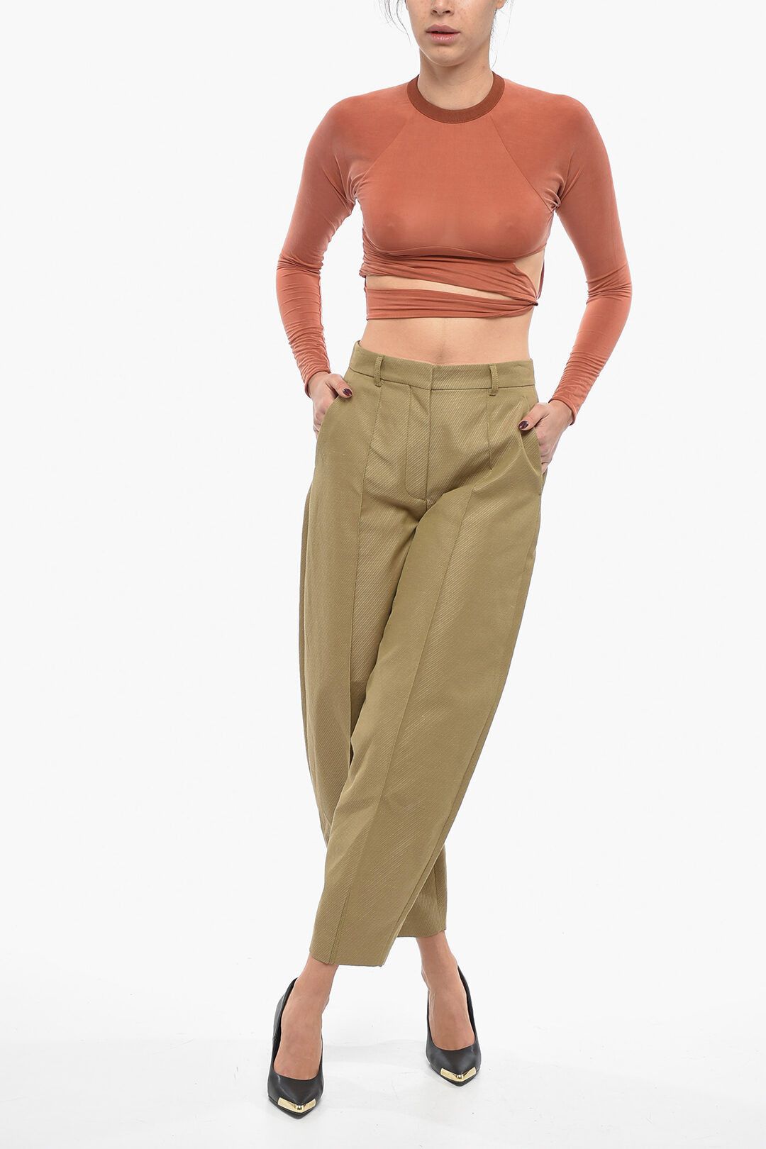 Stella McCartney og1mm0824 Zipped Ankle Wool Pant in Khaki Size 28" / US 6 / IT 42 - 4 Thumbnail