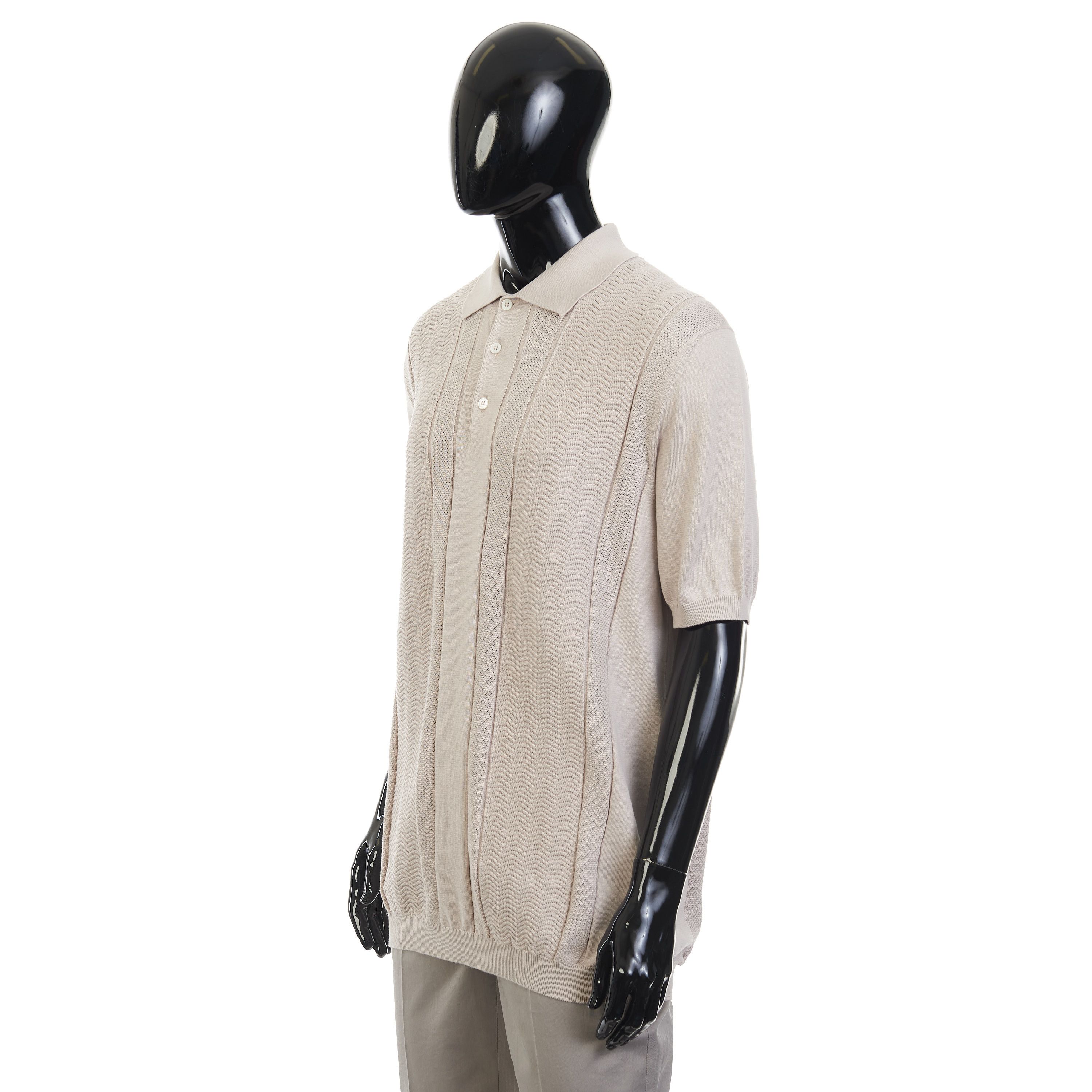 Brunello Cucinelli Beige Cotton Knit Polo With Jacquard Stripes Size 60 Size US XXL / EU 58 / 5 - 2 Thumbnail