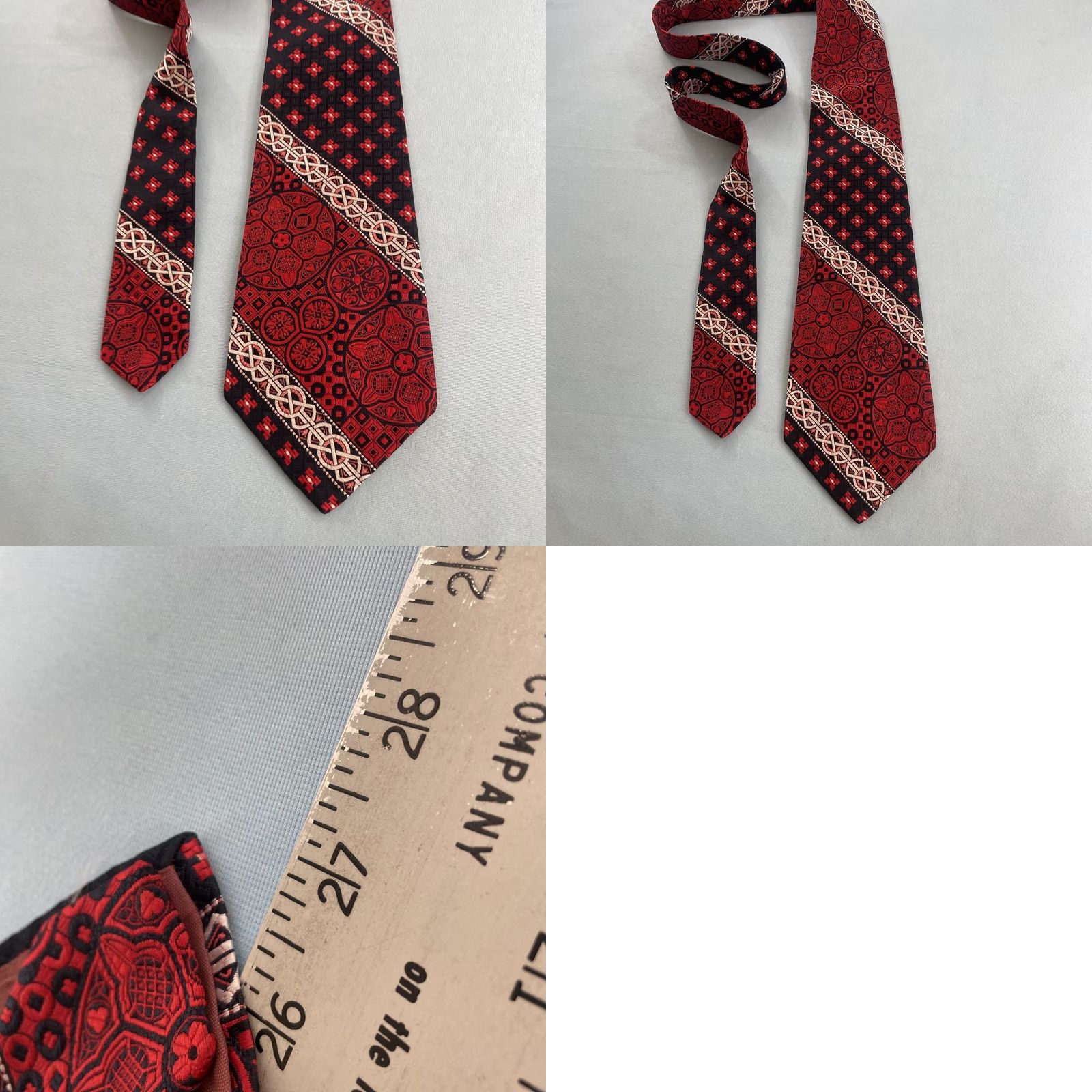 Vintage VINTAGE Necktie 4.5" Kipper Handmade Jacquard Rockabilly Mob Boss Red Black White Geometric Vintage Tugged Capable Wide Tie Mens Size ONE SIZE - 11 Thumbnail