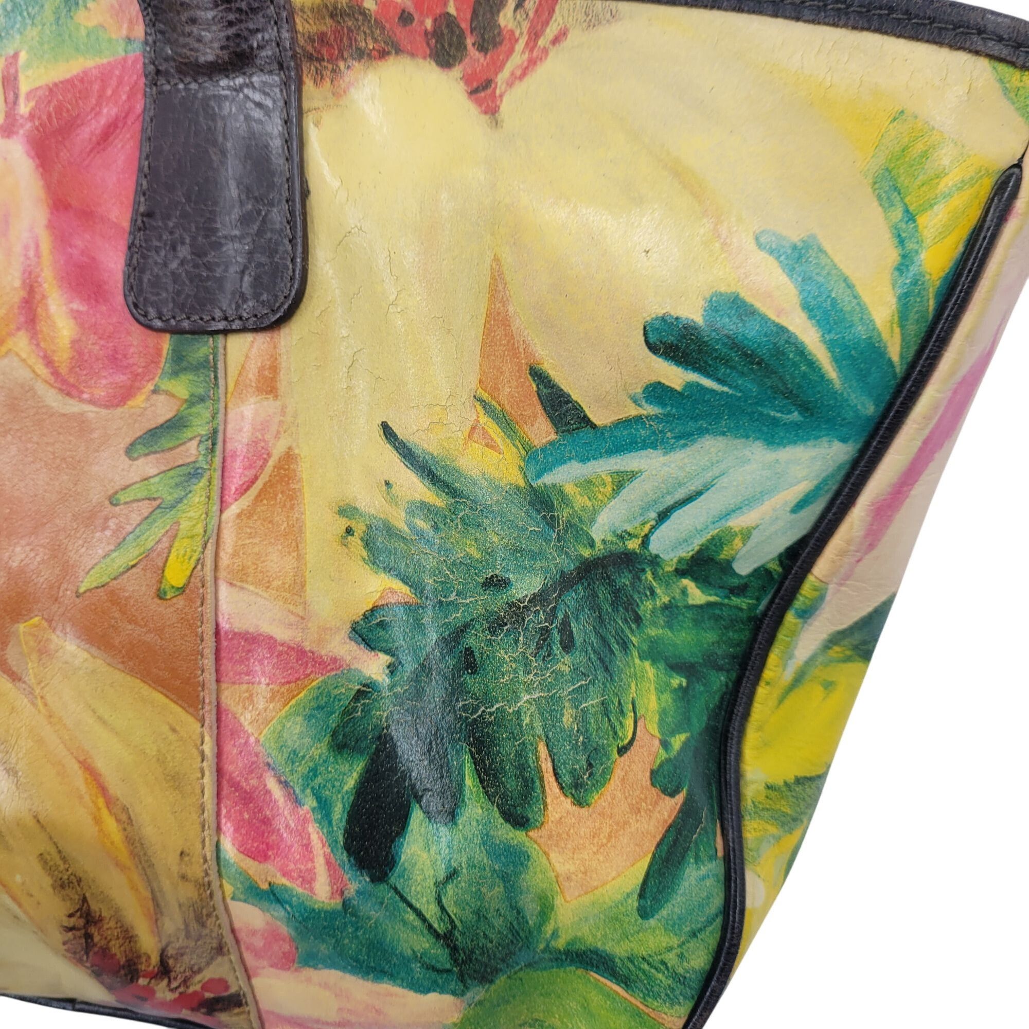 Vintage Vtg Maurizio Taiuti Italian Leather Hand-Painted Tote Bag Fl Size ONE SIZE - 8 Thumbnail